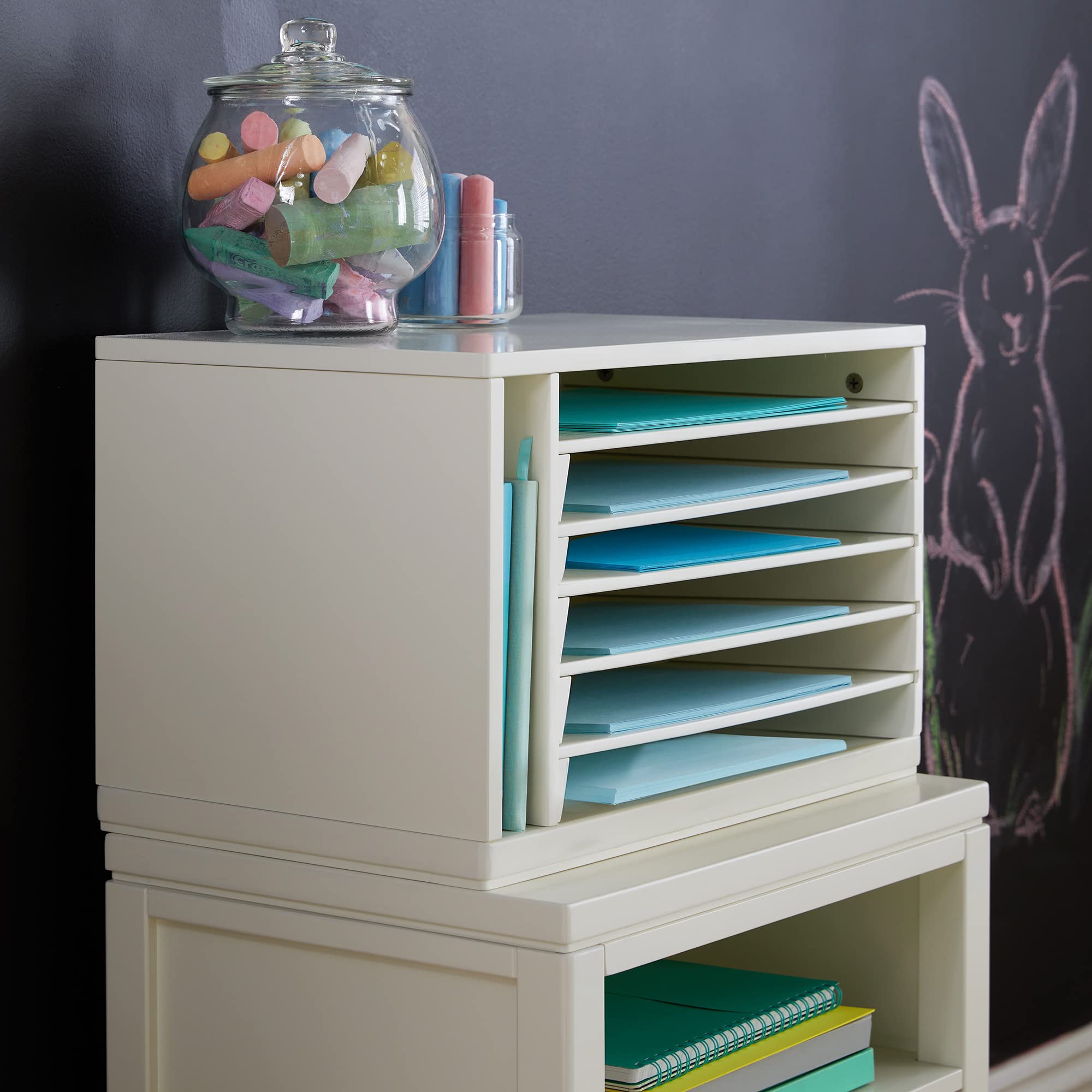 Martha Stewart Kids' Craft Paper Organizer - 6-Tray Wooden Tabletop Storage Box with Compartments for Construction Paper, Scrapbook Supplies & Art Projects | Perfect for Classroom, Homeschool & Kids' Craft Room Organization