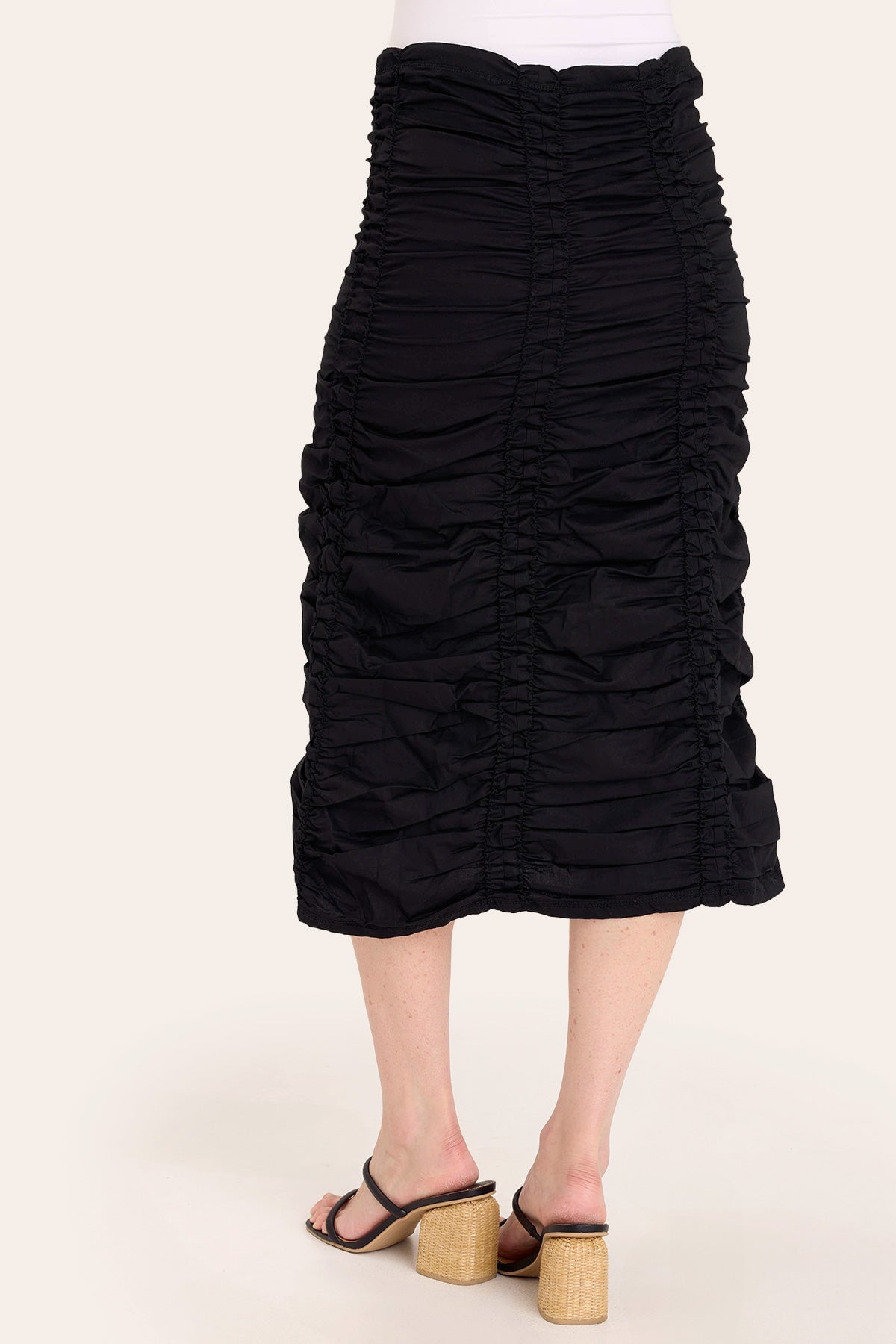 Double Shirred Panel Skirt - Women's Stretchy Flowy Midi Skirt with Elastic Waist | Perfect for Casual Wear, Office Outfits & Summer Dresses