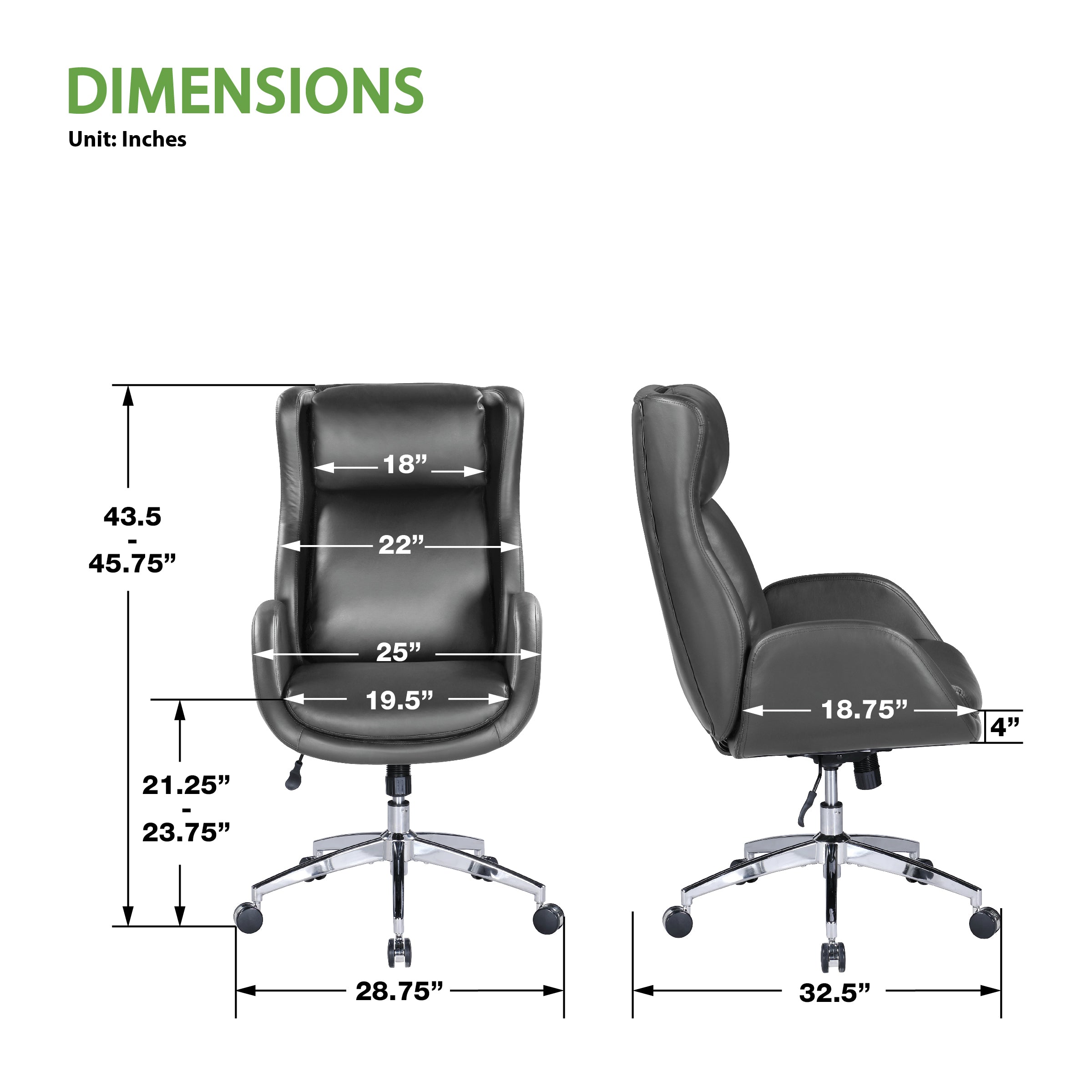OSP Furnishings Blanchard Faux Leather Office Chair - Ergonomic Executive Desk Chair with Adjustable Height & Swivel - Perfect for Home Office, Gaming & Workspaces