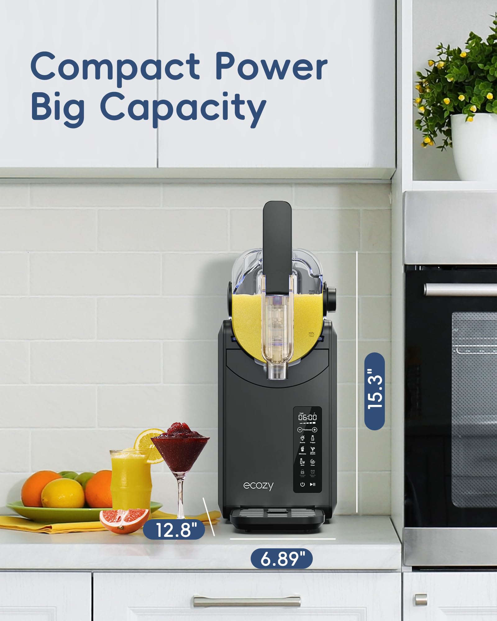 Ecozy 68 oz Slushie Machine with 24-Hour Timer & No Ice Cooling Technology - Touch Screen Frozen Drink Maker for Margaritas, Frappés, Milkshakes - Auto Cleaning & 5 Preset Programs - Perfect for Home Parties, Summer BBQs, and Kids' Treats