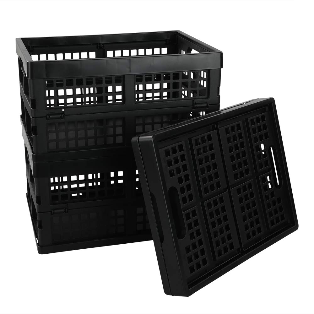 Lesbin 3-Pack 15L Plastic Foldable Storage Baskets | Collapsible Organizing Crates for Home & Office | Space-Saving Black Storage Bins for Closet, Laundry, Toys & Pantry Organization