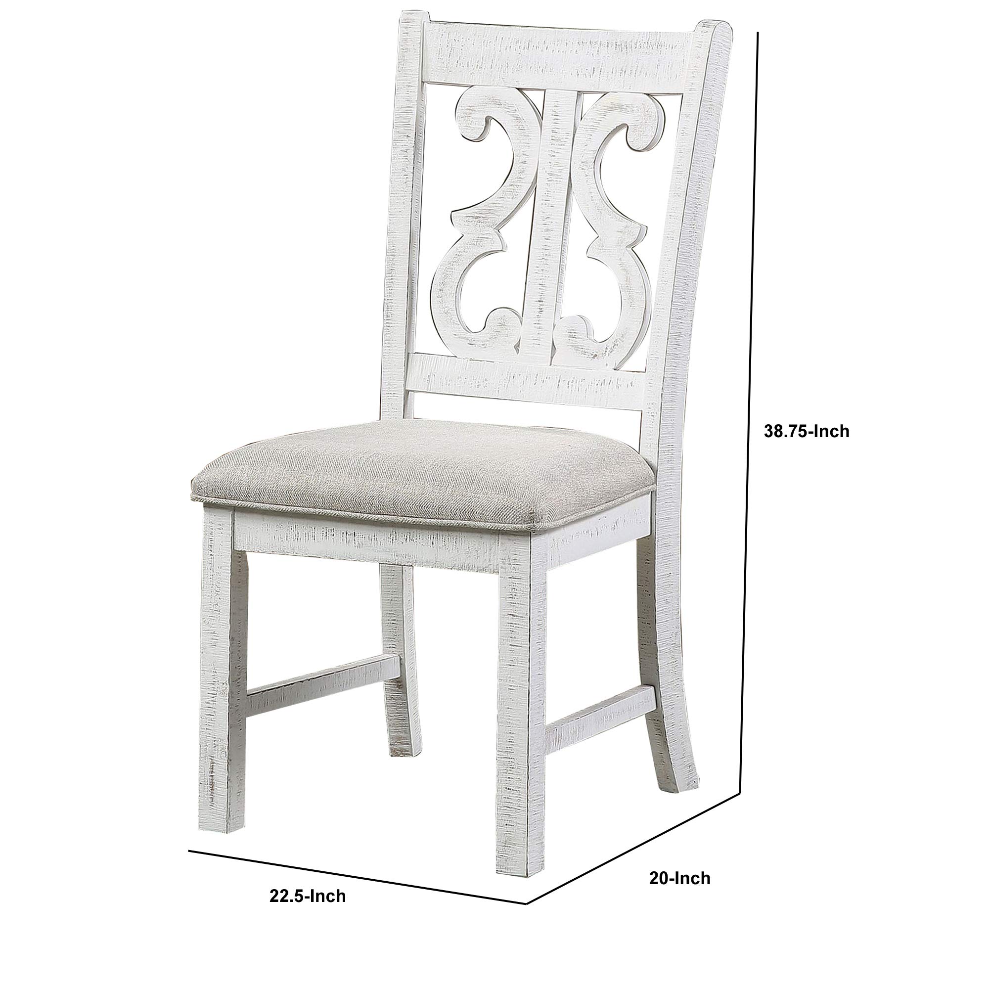 Benjara Open Scroll Back Wooden Side Chairs with Padded Seat - Set of 2, White - Perfect for Dining Room, Kitchen, or Living Room Accent Furniture