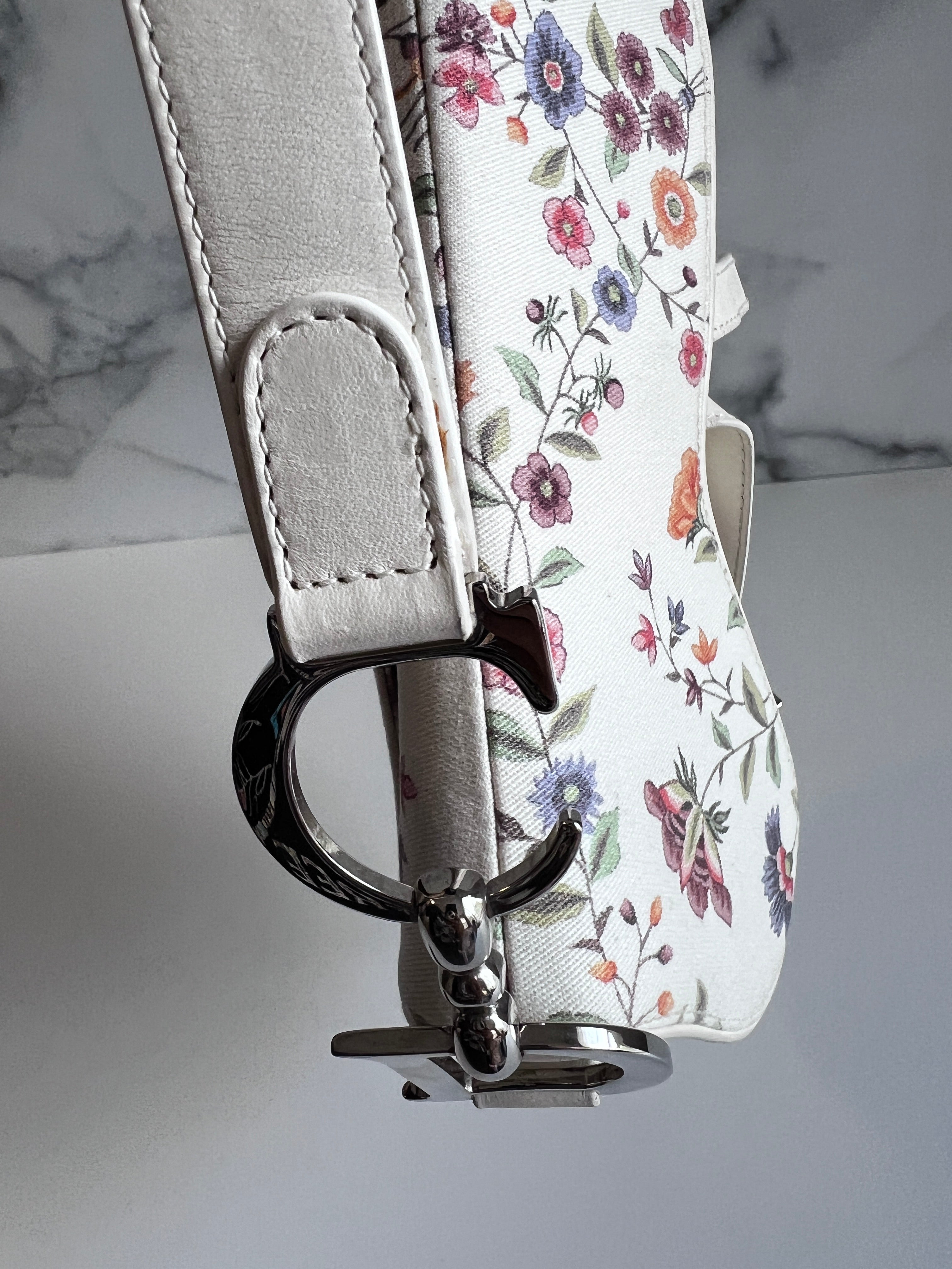 Dior Limited Edition White Floral Canvas Saddle Bag – Luxury Designer Handbag for Women, Perfect for Parties, Weddings & Everyday Elegance