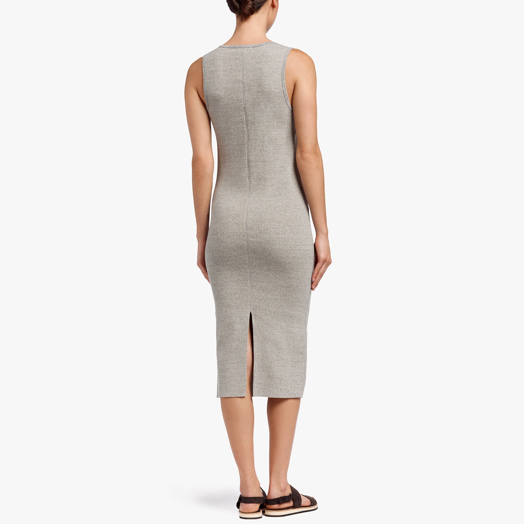 Stylish Contrast Binding Fitted Rib Dress in Pale Heather Grey - Perfect for Casual Outings, Date Nights & Office Wear