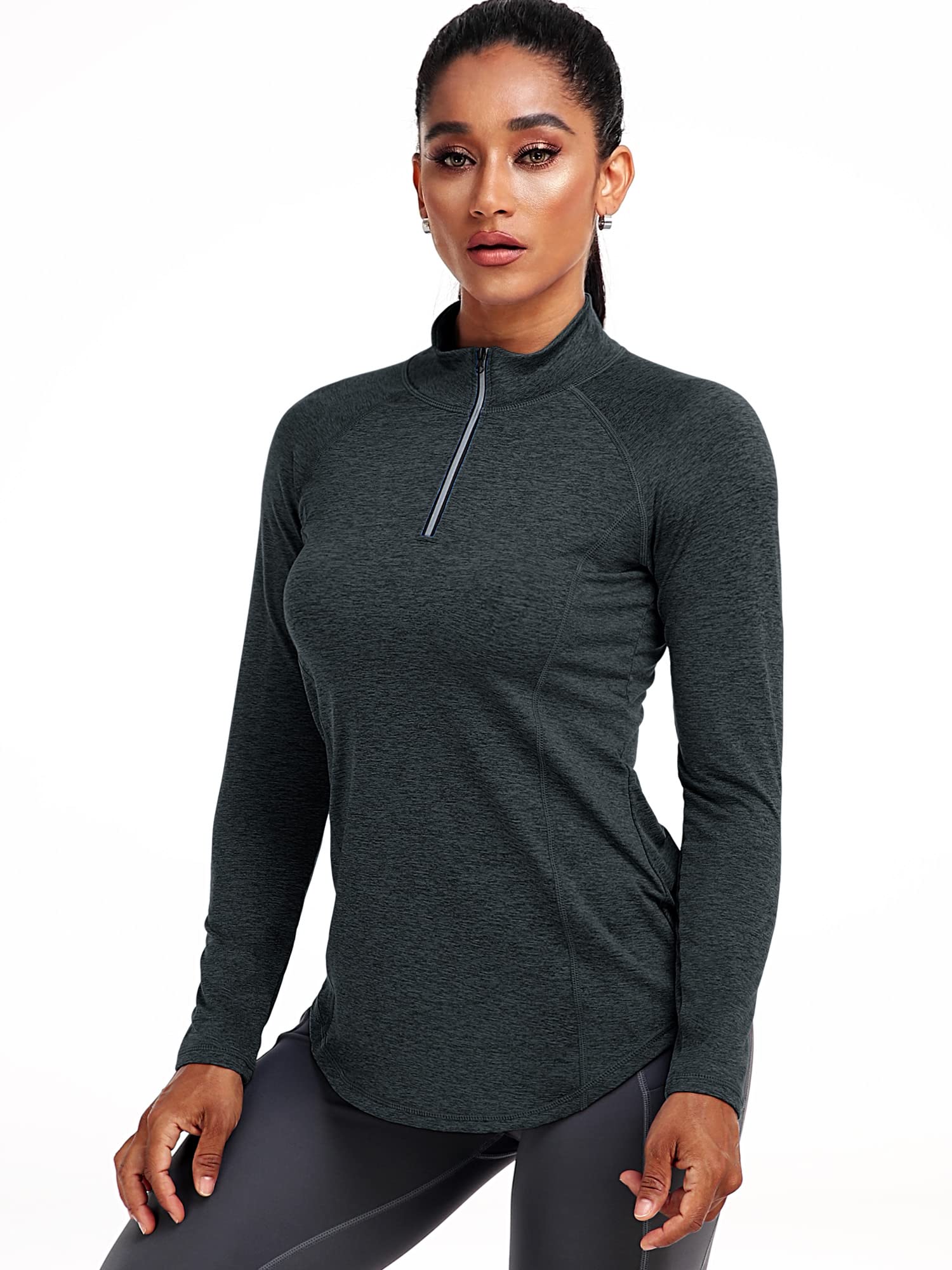CADMUS Women's Workout Long Sleeve Shirts - 3 Pack Athletic Hiking Shirts (Black, Grey, Blue, Medium) - Moisture Wicking & Breathable for Gym, Yoga & Outdoor Activities