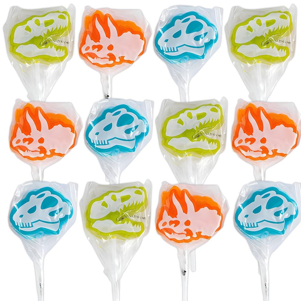 Dino Dig Dinosaur Suckers - 12 Individually Wrapped Lollipops for Birthday Parties, Dinosaur Theme Events & Kids Party Favors | Fun Paleontology-Themed Candy for Classroom Rewards & Goodie Bags