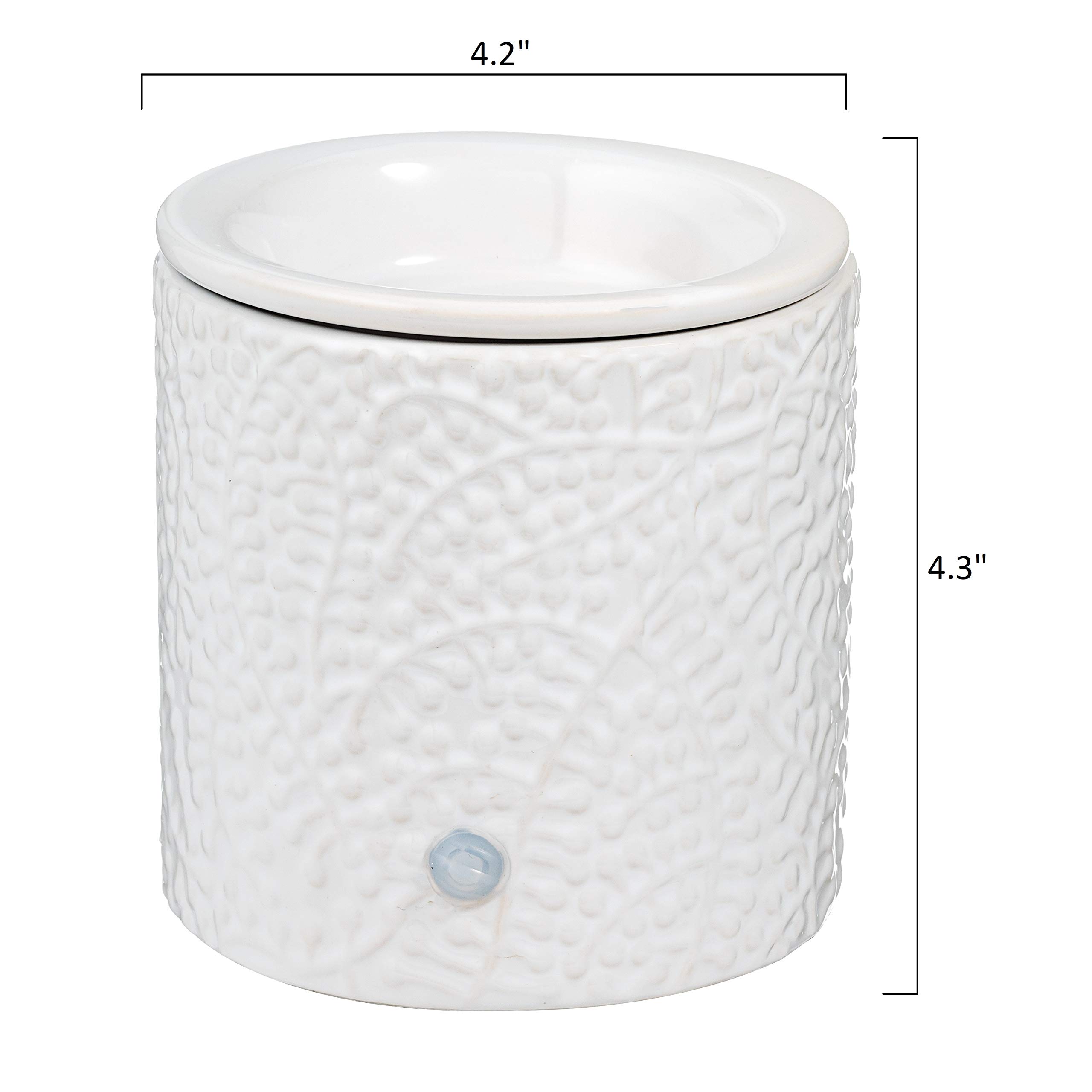 White Leaf Ceramic Electric Candle Warmer with Safety Timer | Automatic Plug-in Wax Melter for Scented Wax Cubes & Tarts | Home Office Air Freshener & Aromatherapy Decor | Perfect for Bedroom, Bathroom, Spa and Gift Giving