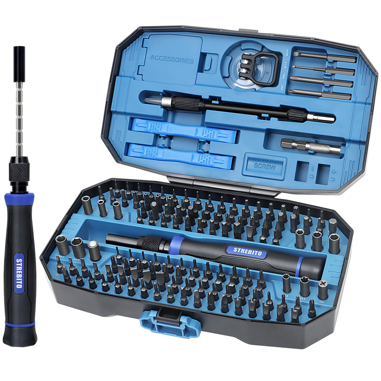 STREBITO 153-in-1 Precision Magnetic Screwdriver Set with Case - Professional Electronic Repair Tool Kit for iPhone, MacBook, PC, Laptop, PS5, Xbox Controller, RC, Jewelry & Glasses - Perfect for DIY Home Repairs, Tech Maintenance & Small Electronics Fixes