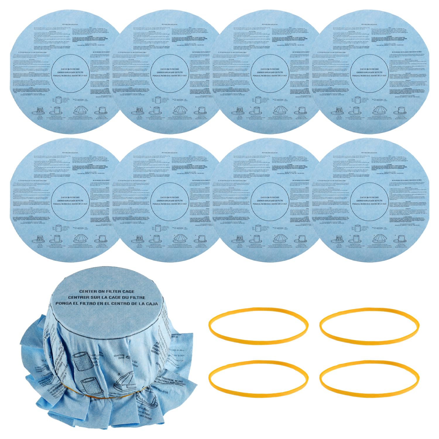 **Reusable Wet Dry Vacuum Filter VF2002 - 8pcs Disc Filters & 4pcs Retaining Bands - Compatible with Most 5 Gallon+ Shop Vacs & Wet/Dry Vacuum Cleaners - Ideal for Workshop, Garage, and Home Cleaning**