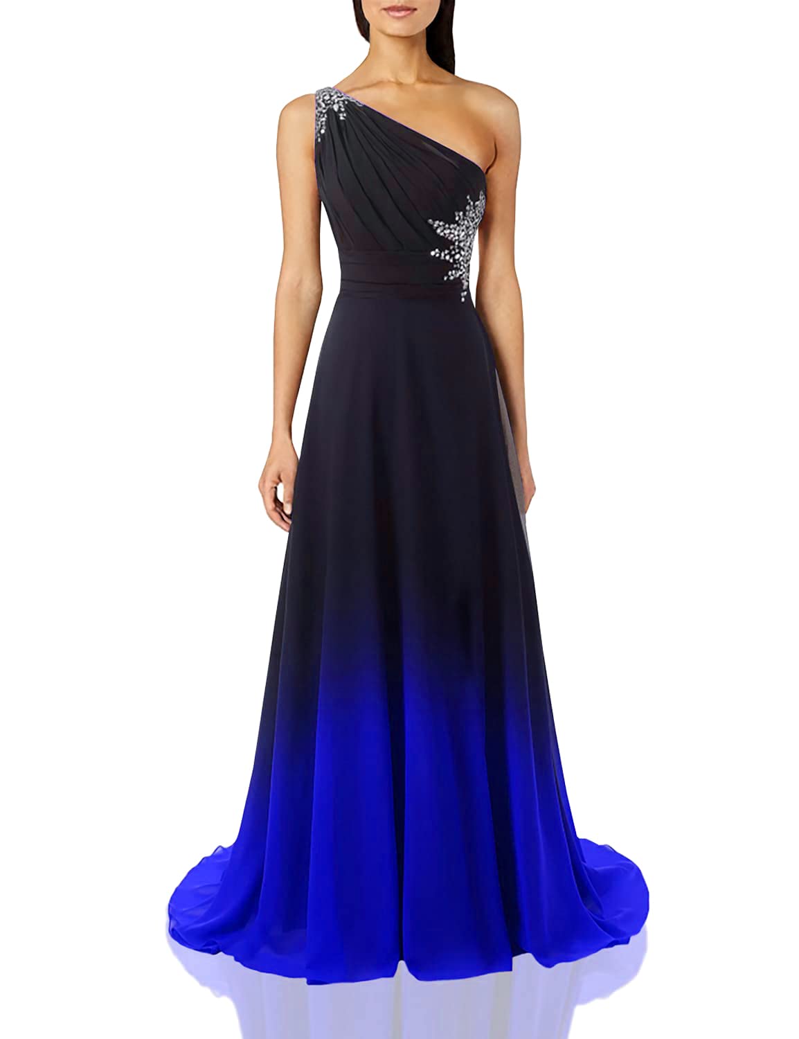 ANGELA Women's One Shoulder Ombre Long Evening Prom Dress - Elegant Wedding Party Gowns for Formal Events, Homecoming & Special Occasions