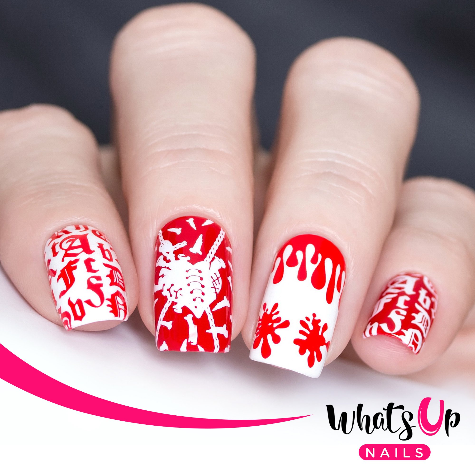 Whats Up Nails Stamping Starter Kit - Gothic Affection Stamping Plate, Neither Noir Polish & Magnified Stamper | DIY Nail Art Design for Beginners, Halloween & Gothic Style Manicures