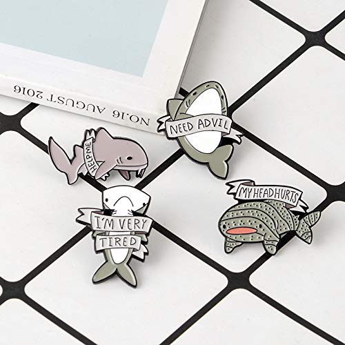 4Pcs Cute Cartoon Enamel Pin Set - Punk Brooches Lapel Pins for Women Girls Kids | Costume Decoration, Clothing & Bag Accessories | Shark Design | Perfect for DIY Crafts, Gifts & Fashion Outfits