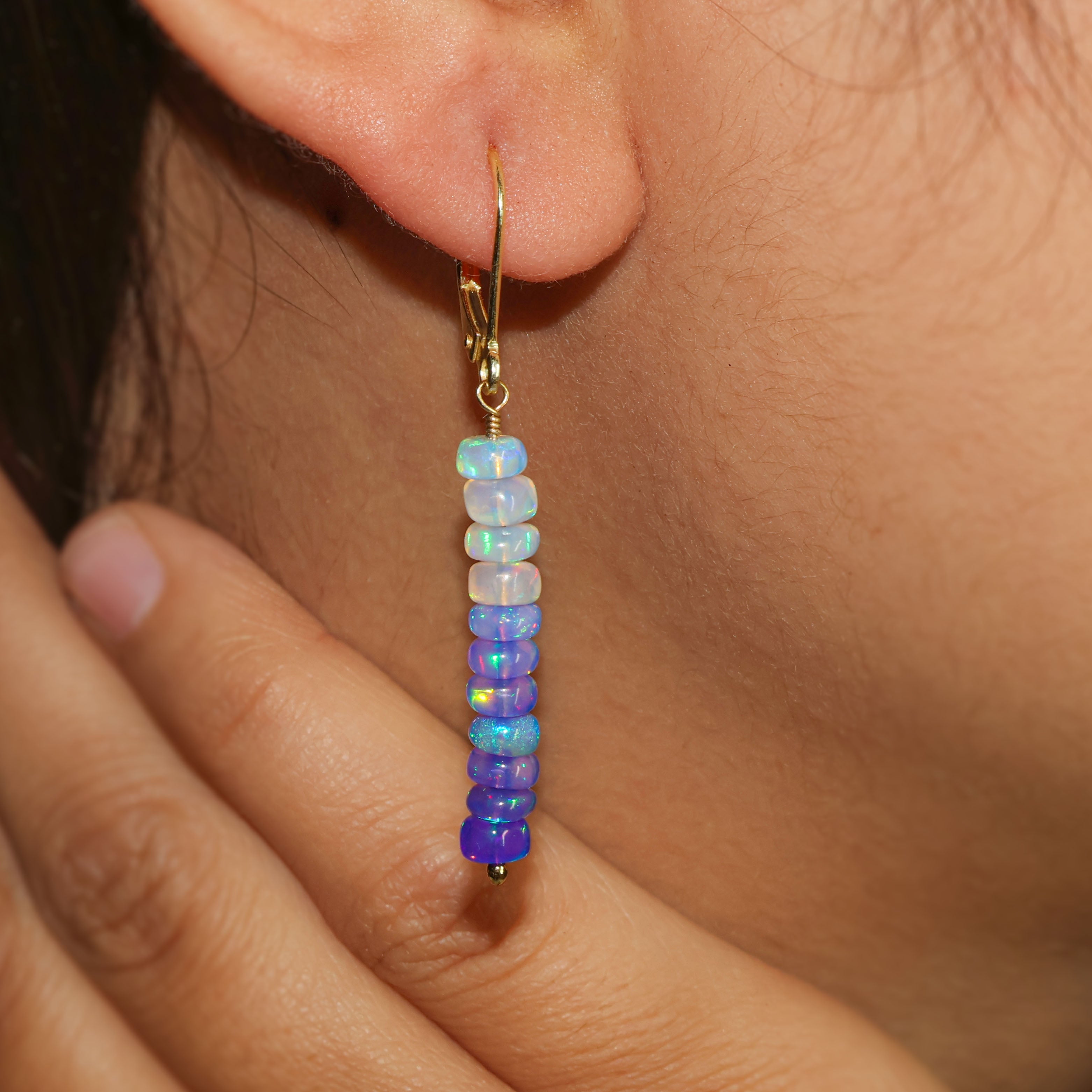 Natural Lavender Opal Linear Beaded Dangle Drop Earrings for Women - Handmade Boho Chic Jewelry - Perfect for Weddings, Parties & Everyday Wear