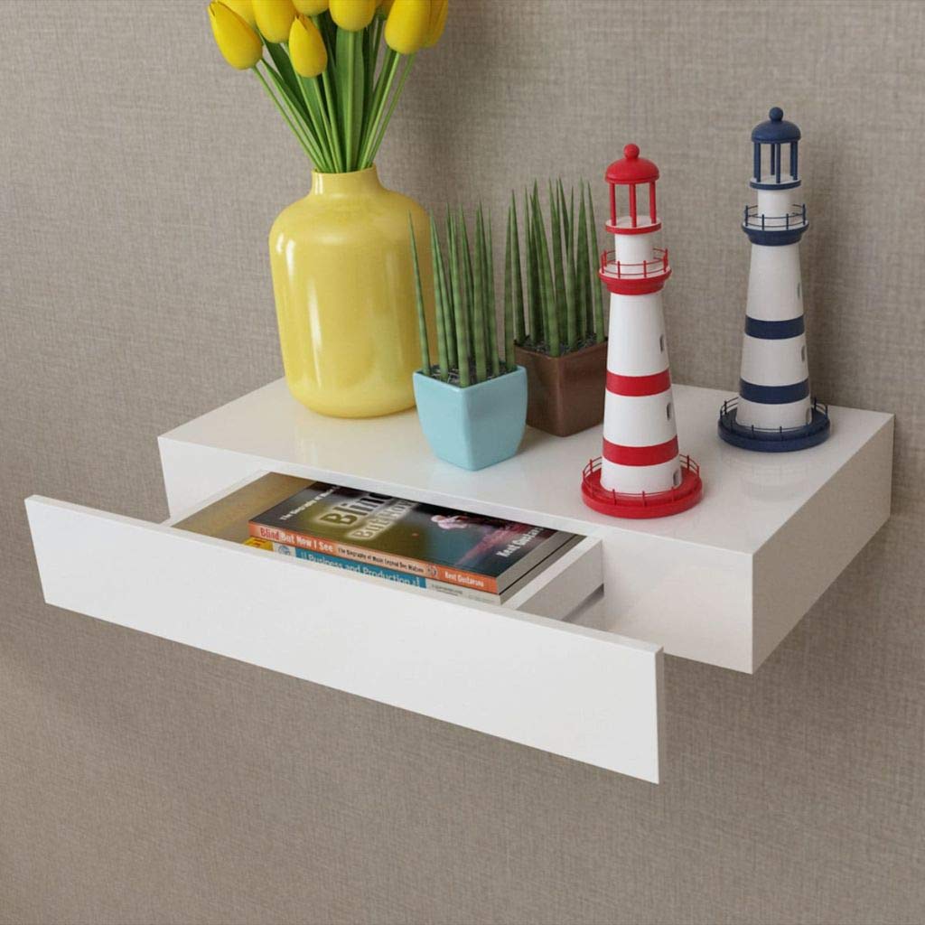 Premium MDF Floating Wall Shelf with Drawer - 18.8x9.8x3 Inch Wall Mounted Storage Organizer for Books, DVDs & Home Decor | Perfect for Living Room, Bedroom & Home Office Organization
