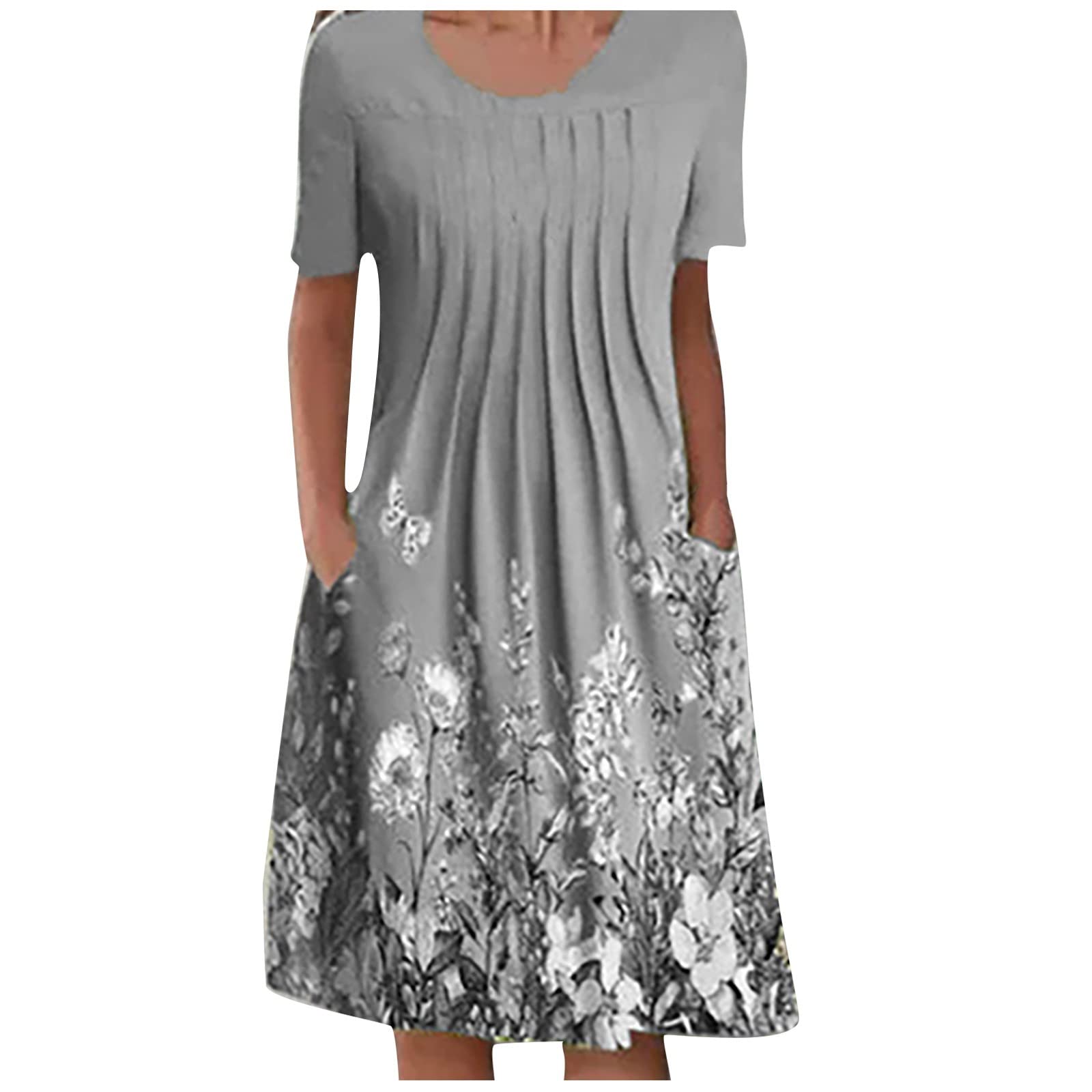 Plus Size Women's Sun Dresses - Pullover Loose Flowy Dress with Round Neck & Floral Print - Short & Long Length Options for Casual, Beach & Summer Occasions