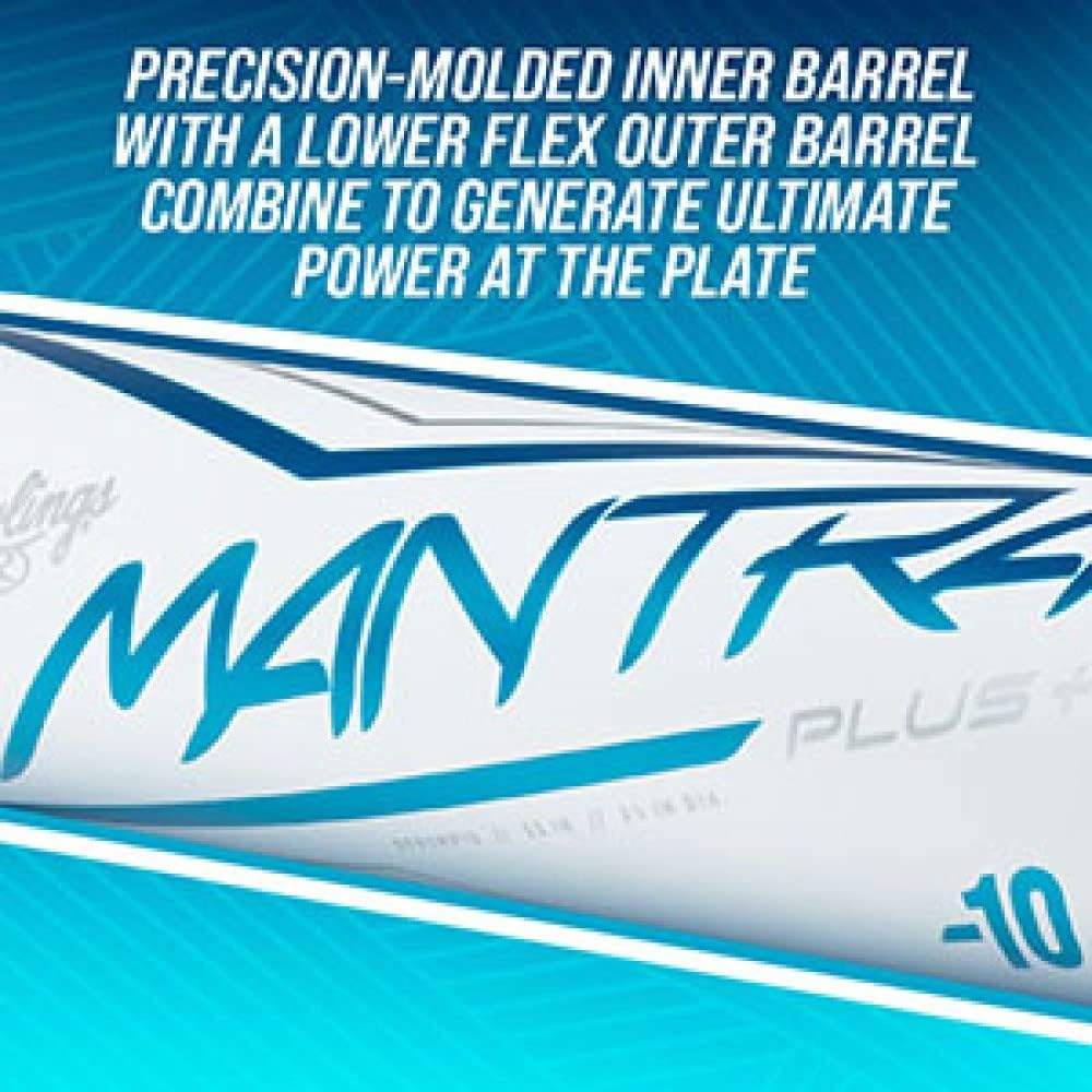 2023 Rawlings Mantra+ 10 Fastpitch Softball Bat - White/Blue Composite | Lightweight & Durable for Competitive Games & Training | Perfect for Youth & Adult Players