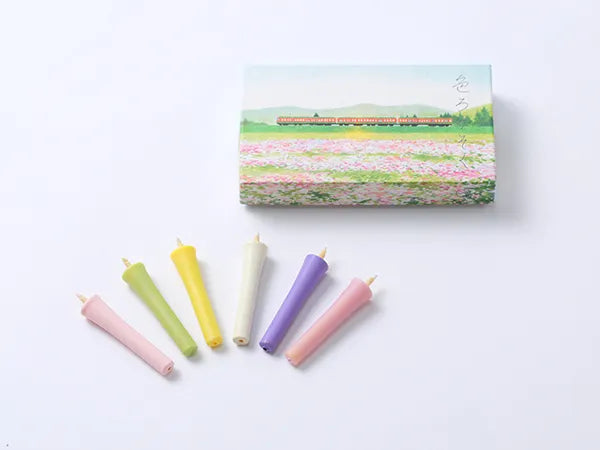 DAIYO Colorful Rice Wax Candles 6-Piece Set - Spring Colors Japanese Wa Rousoku Traditional Candles for Home Decor, Meditation & Zen Atmosphere
