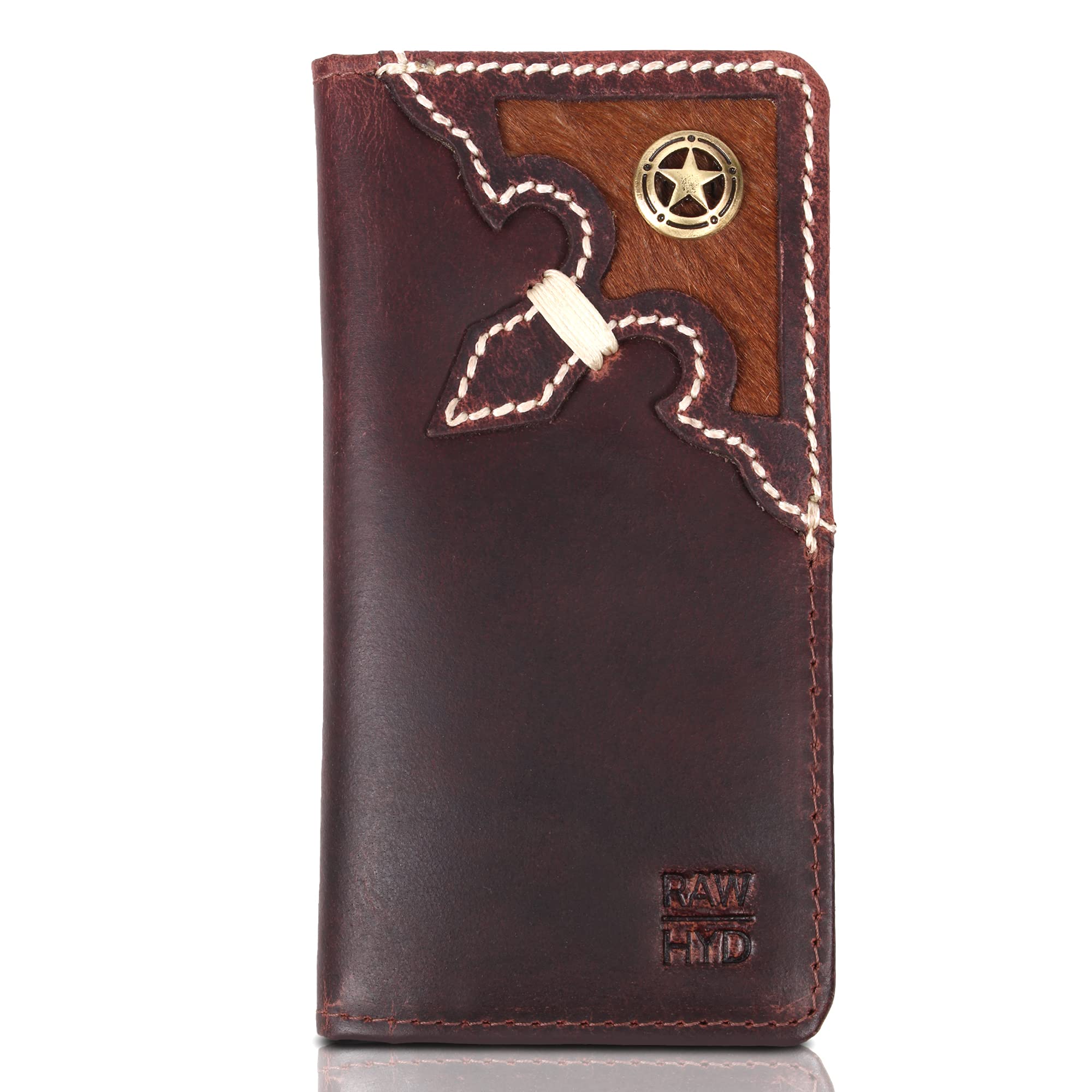 Men's Leather Long Wallet with Concho Star - Western Style Checkbook Wallet - Perfect Rodeo Gift for Cowboy Enthusiasts | Ideal for Rodeo Events, Ranch Work & Western Fashion