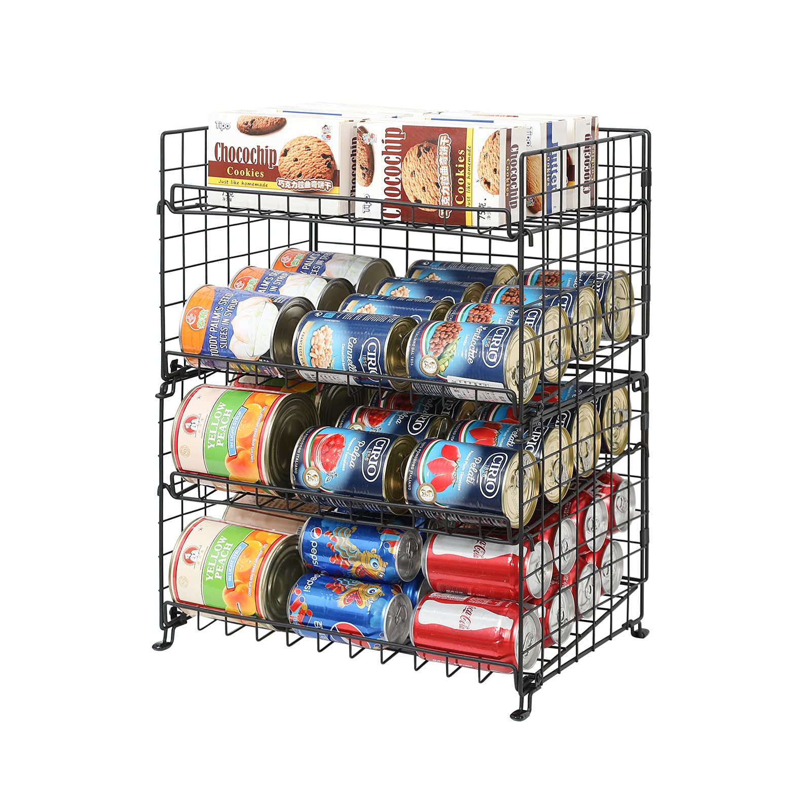 4-Tier Stackable Can Rack Organizer for Kitchen Pantry - Space-Saving Can Storage for Snacks & Drinks