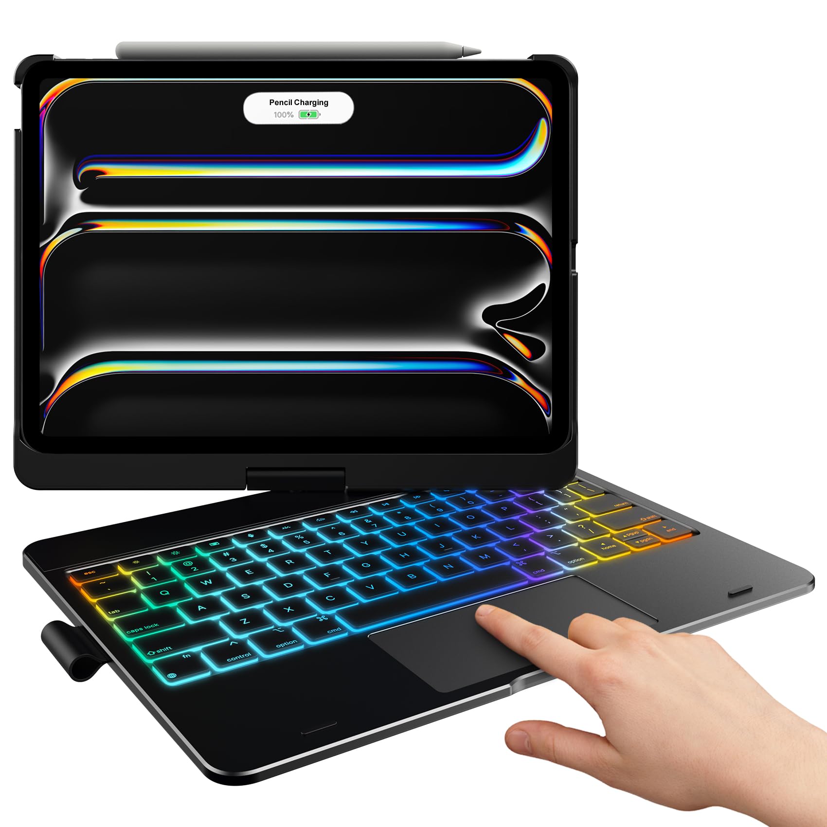 Wireless Keyboard Case for iPad Pro 11-inch (2024 M4 Model) - Backlit with 11 Colors, 360° Rotatable Protective Cover with Apple Pencil Holder, Built-in Trackpad | Slim & Lightweight Design | Perfect for Work, Study & Travel (Black)