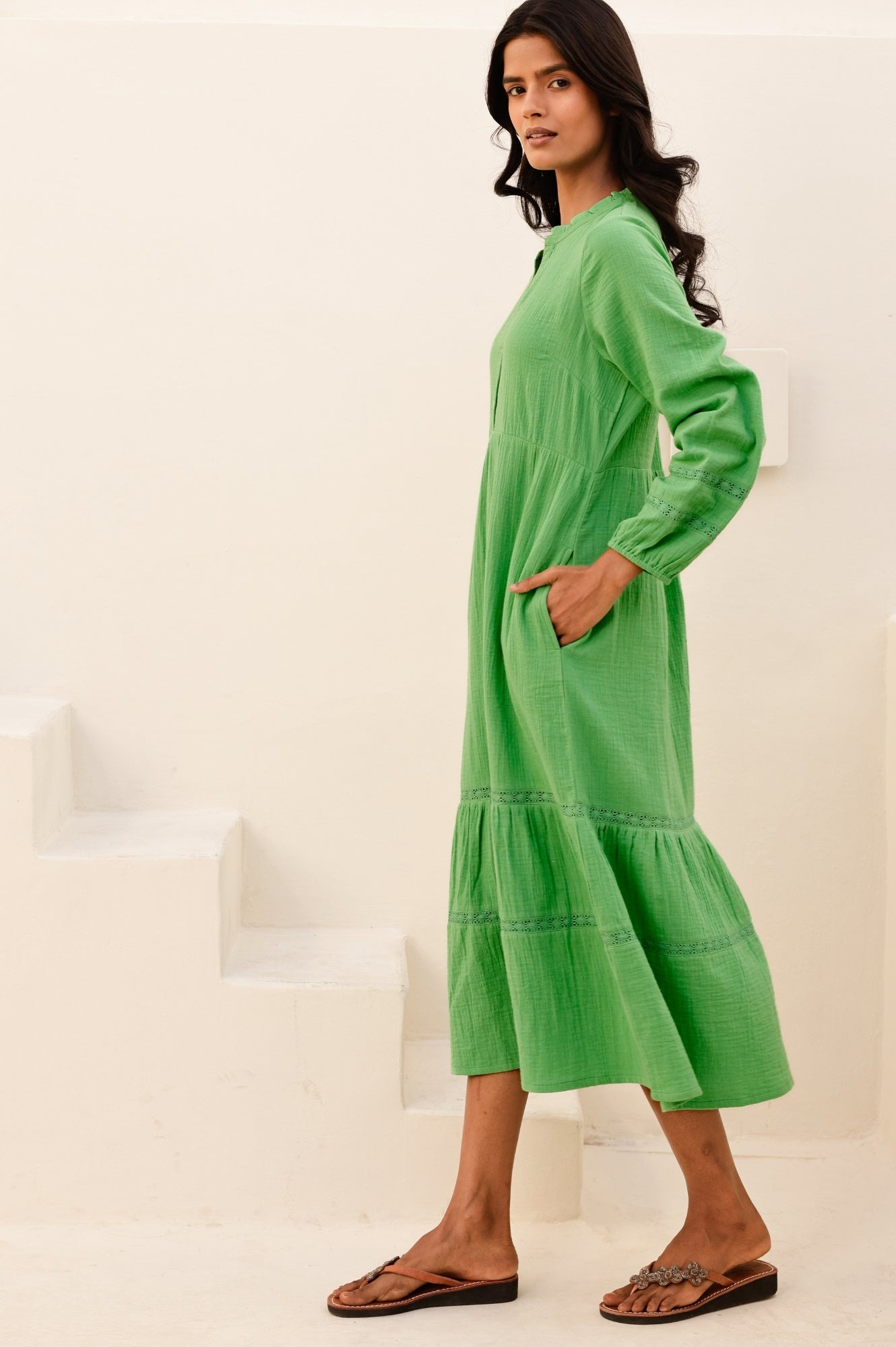 Sadie Organic Cotton Cheesecloth Dress - Soft & Breathable Green Summer Dress for Women | Perfect for Beach, Picnic & Boho Fashion