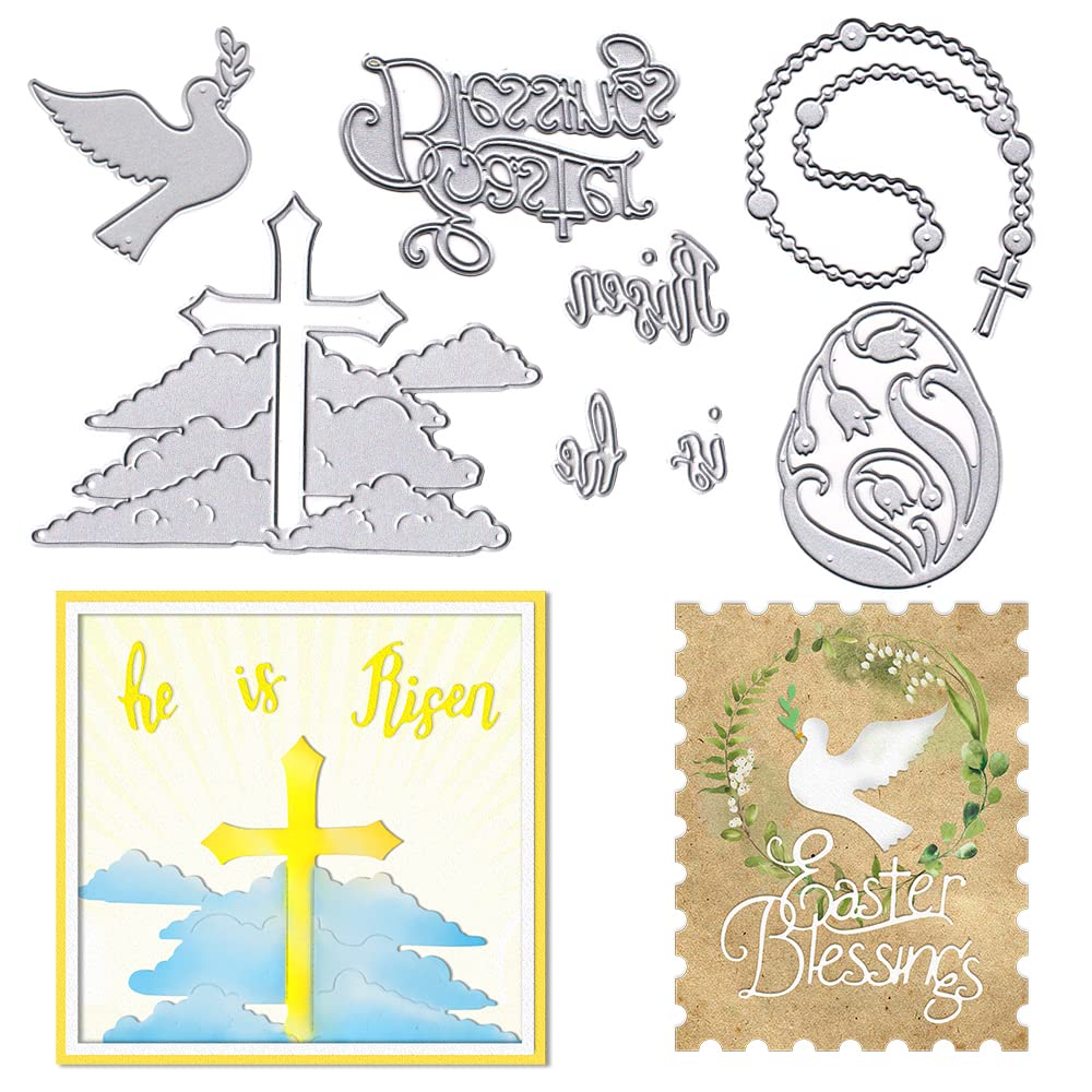 Easter Cross Die Cuts for Card Making - Religious Jesus Blessing Words & Egg Embossing Stencil Templates - DIY Scrapbooking, Paper Crafts, Photo Albums - Perfect for Easter Cards, Church Events & Christian Home Decor