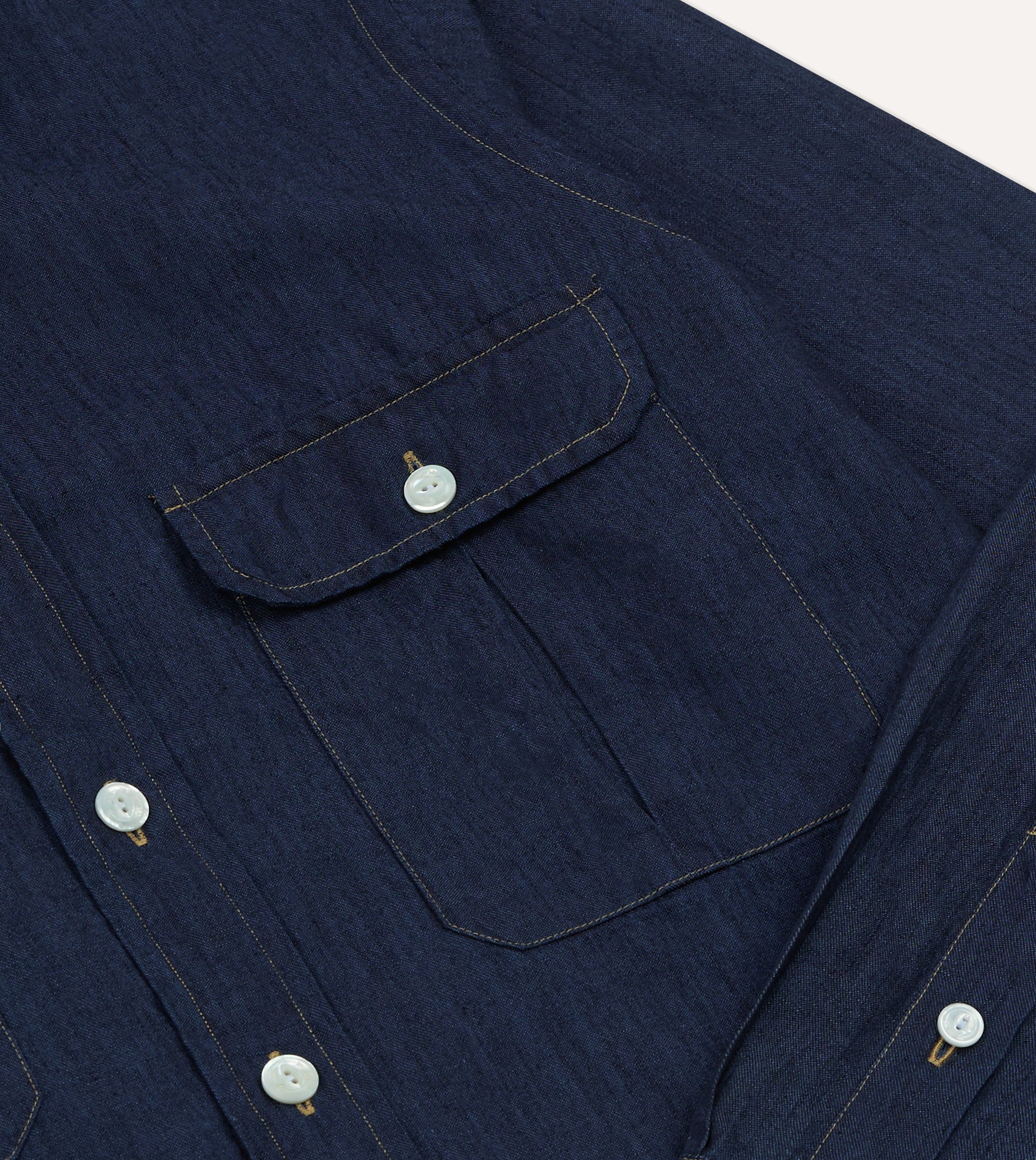 Men's Navy Blue Cotton Linen Work Shirt with Two Chest Pockets - Durable & Breathable for Construction, Gardening & Outdoor Activities