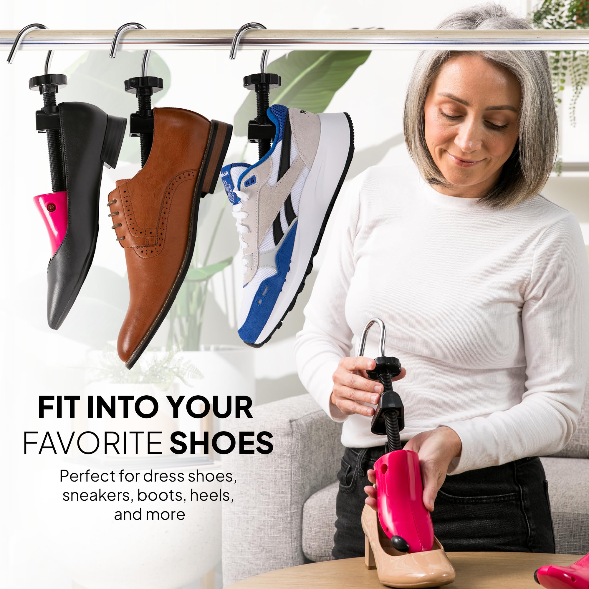 HOUNDSBAY Adjustable Shoe Stretchers for Men & Women - Plastic & Wooden Shoe Widener Expander for Boots, Sneakers & Dress Shoes - Perfect for Tight Shoes, Bunions & Comfort Relief