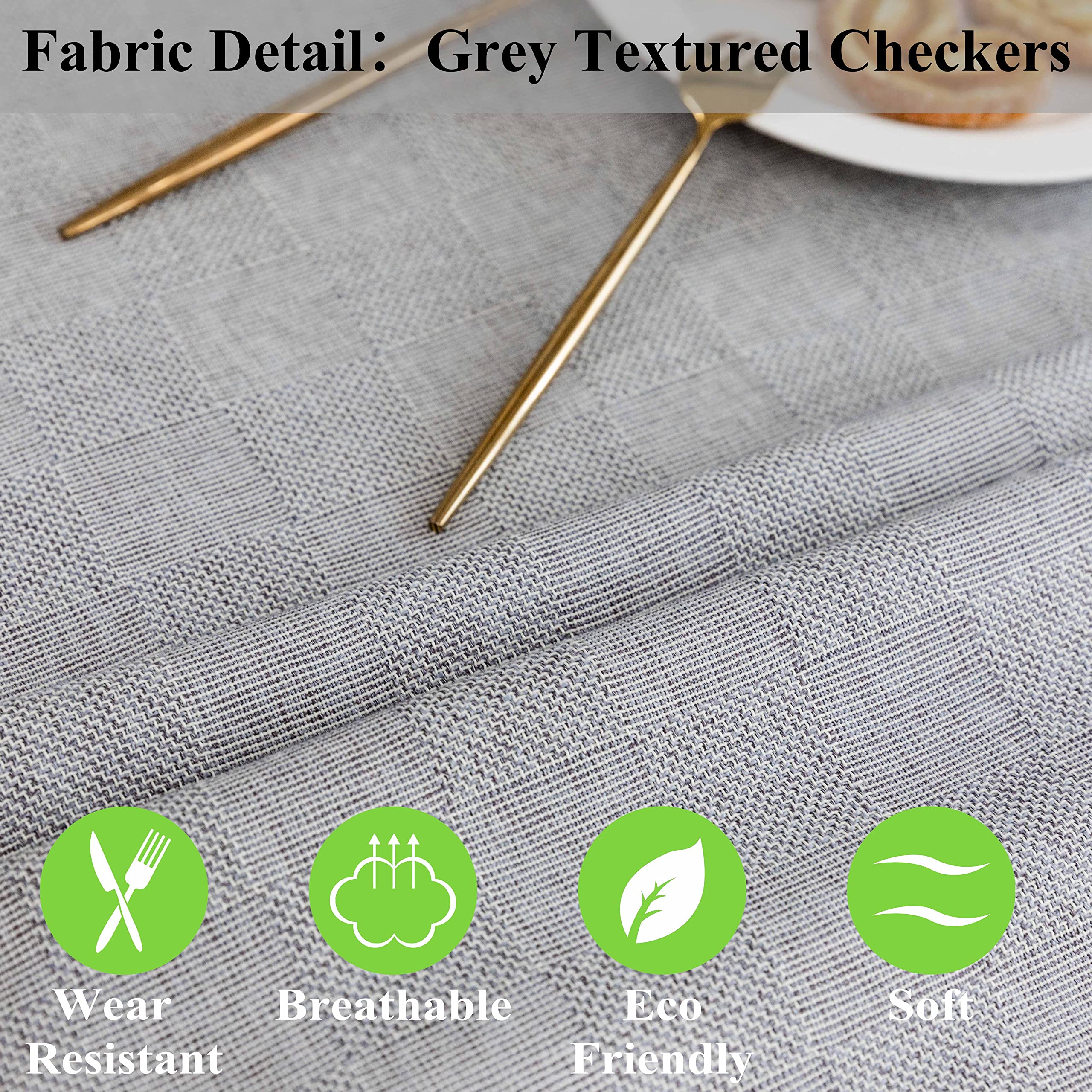 Farmhouse Checkered Tablecloth 52x72 Inch - Light Gray Solid Rectangular Table Cover for Indoor & Outdoor Dining, Parties, Picnics - Washable Cotton Linen Blend for Kitchen, Restaurant, and Event Decor