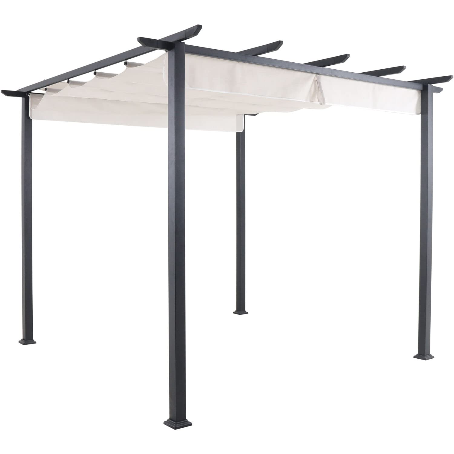 Hanover Reed 9.8' x 9.8' Outdoor Pergola with Adjustable Canopy - Weather Resistant Aluminum Steel Patio Gazebo for Backyard, Garden & Poolside Relaxation