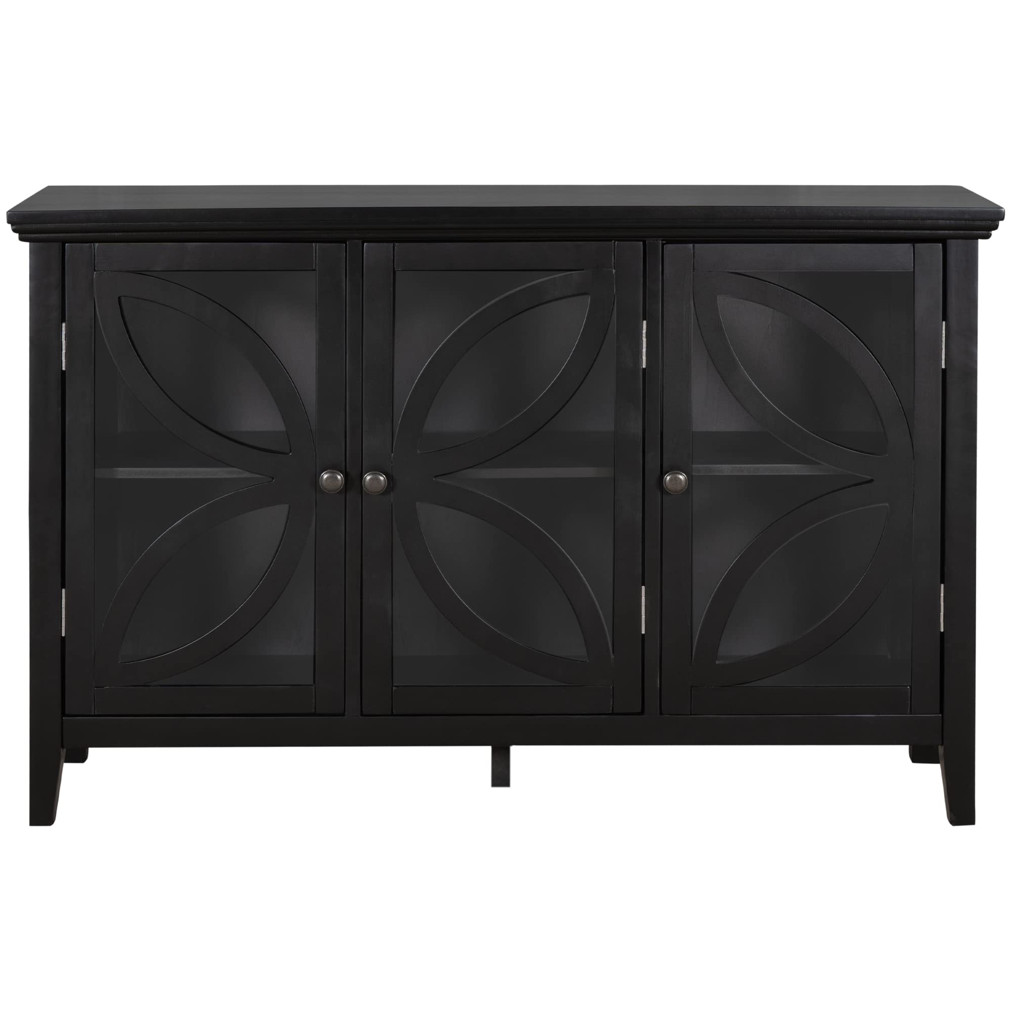HSyuelan Modern Wood Grain Hollow Entryway Storage Cabinet with Adjustable Shelves - Entryway Organizer for Living Room, Bedroom, Hallway - Black Wooden Cabinet for Shoes, Keys & Home Decor Storage
