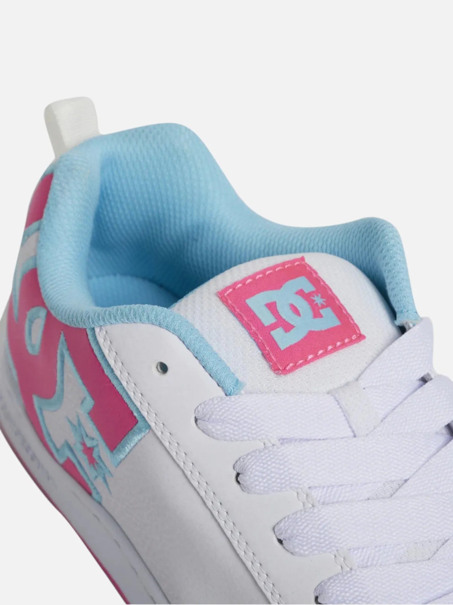 DC Women's Court Graffik Skate Shoes - White, Pink & Light Blue | Comfortable Sneakers for Casual Wear, Street Style & Skateboarding