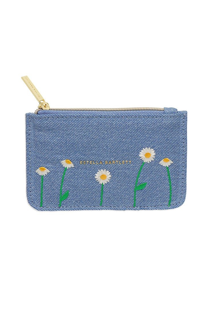 Daisy Embroidered Card Holder Wallet - Floral Design RFID Blocking Slim Minimalist Wallet for Women - Perfect for Everyday Use, Travel & Gift Giving