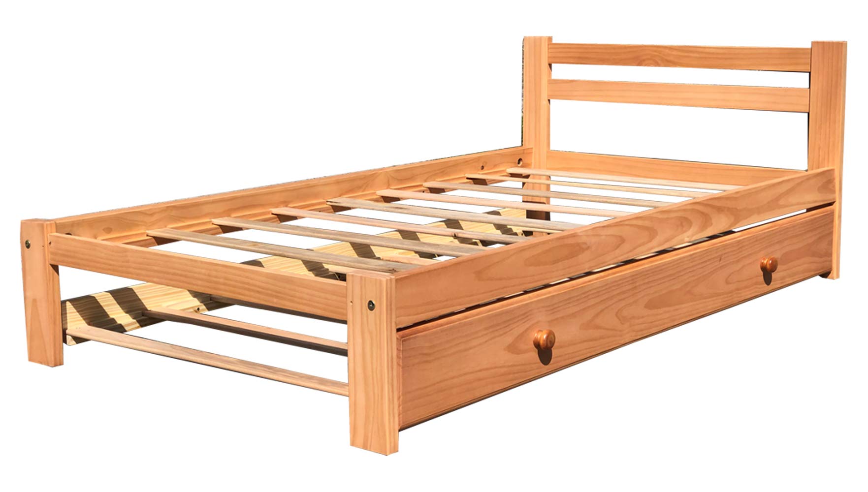 Amazonas Honey Pine Finish Twin Bed & Trundle - Solid Pine Wooden Trundle Bed with Hardwood Slats Support - Perfect for Boys, Girls & Kids Bedroom - Durable Wooden Bed Frame for Sleepovers & Small Spaces