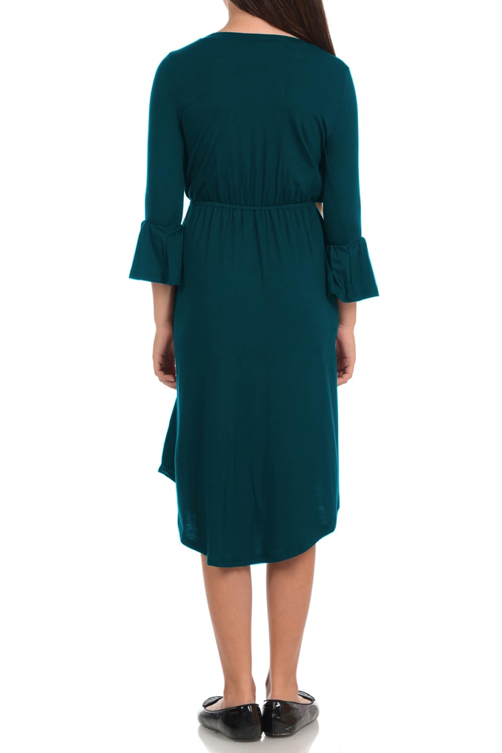 Vivienne Women's Pastel Fit and Flare Midi Dress with Bell Sleeves - Elegant Flowy Summer Dress for Weddings, Parties & Date Nights