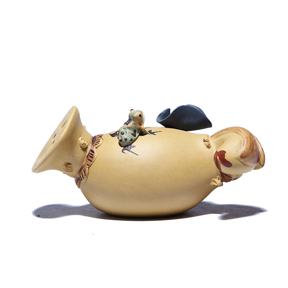 Handmade Yixing Clay Lotus Root with Frog Tea Pet - Unique Chinese Tea Ceremony Accessory for Tea Lovers & Collectors - Perfect for Gongfu Tea Brewing, Home Decor, and Meditation Spaces