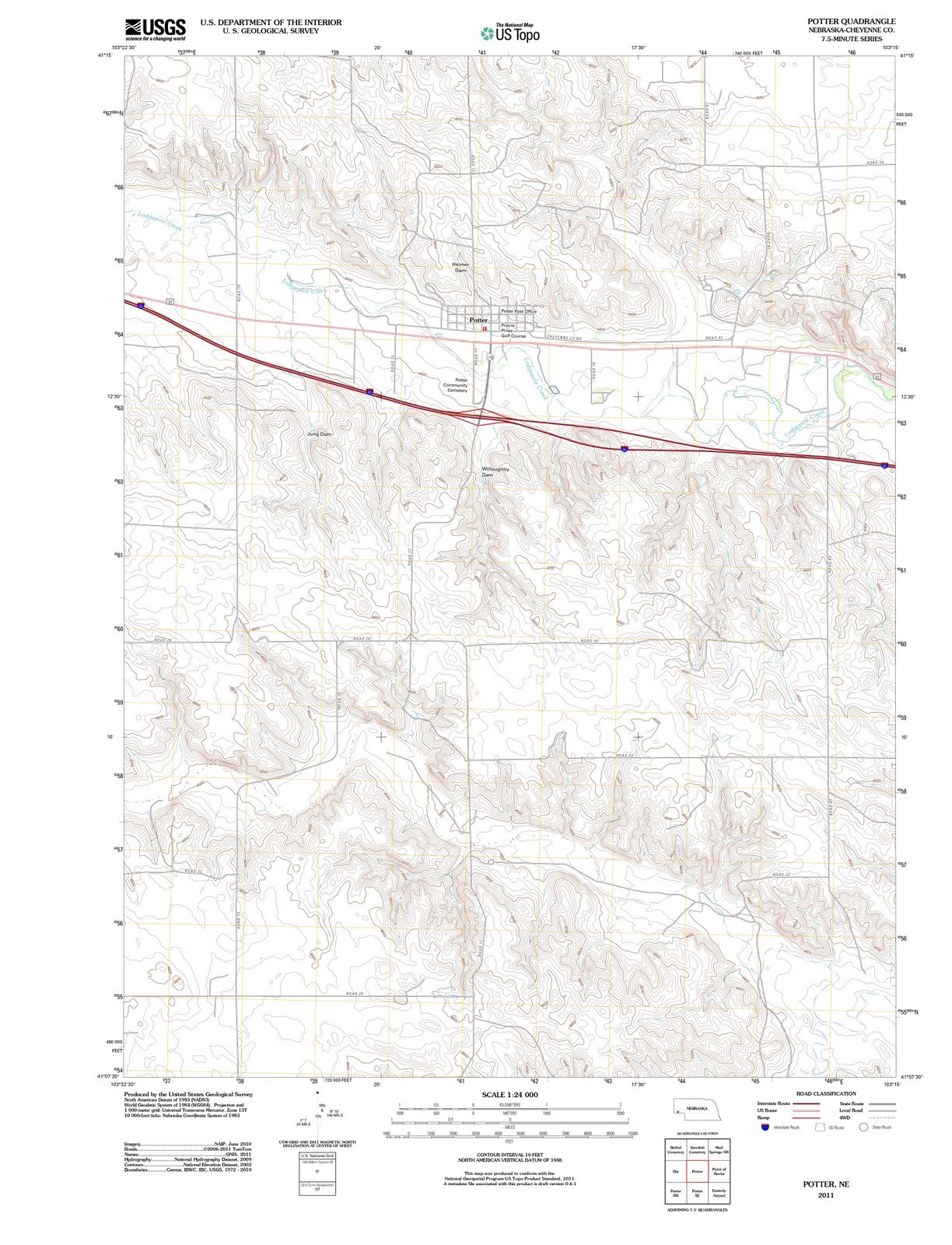 **Vintage 2011 Potter Nebraska USGS Topographic Map - 44x59 Inch Large Wall Art Decor for Home, Office & Classroom - Historical Nebraska Maps for Geography Enthusiasts & Collectors**