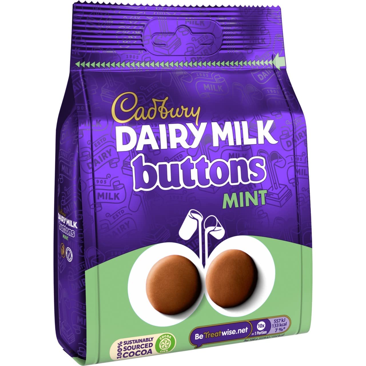 Cadbury Dairy Milk Giant Mint Chocolate Buttons 110g - Refreshing Mint Flavor Chocolate Candy for Gifting, Parties & Snacking