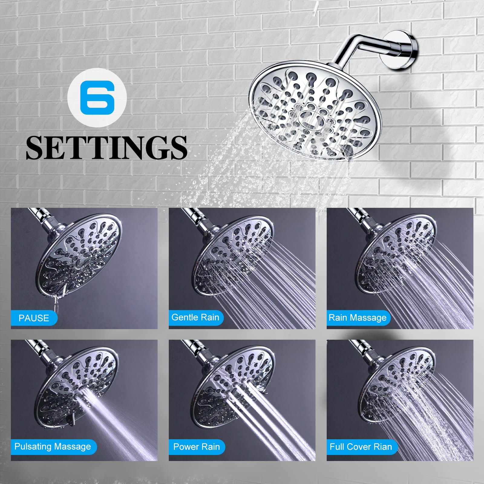 EMBATHER Single Handle Shower Faucet Set with 6 Inch Rain Shower Head - Polished Chrome Shower Valve and Trim Kit for Bathroom Remodeling and Luxury Spa Experience