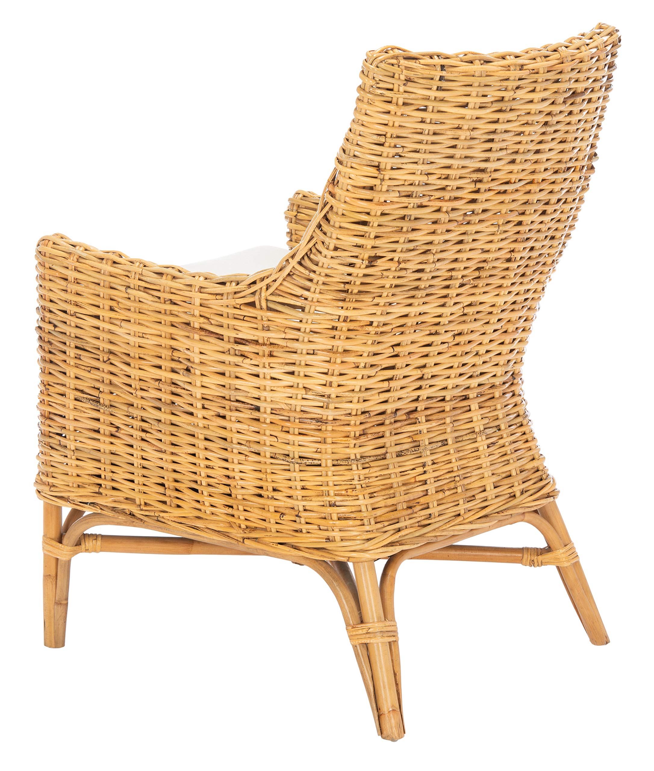 SAFAVIEH Cristen Rattan Accent Chair with Cushion - Natural & White (ACH6513B) - Perfect for Living Room, Bedroom, or Patio Decor