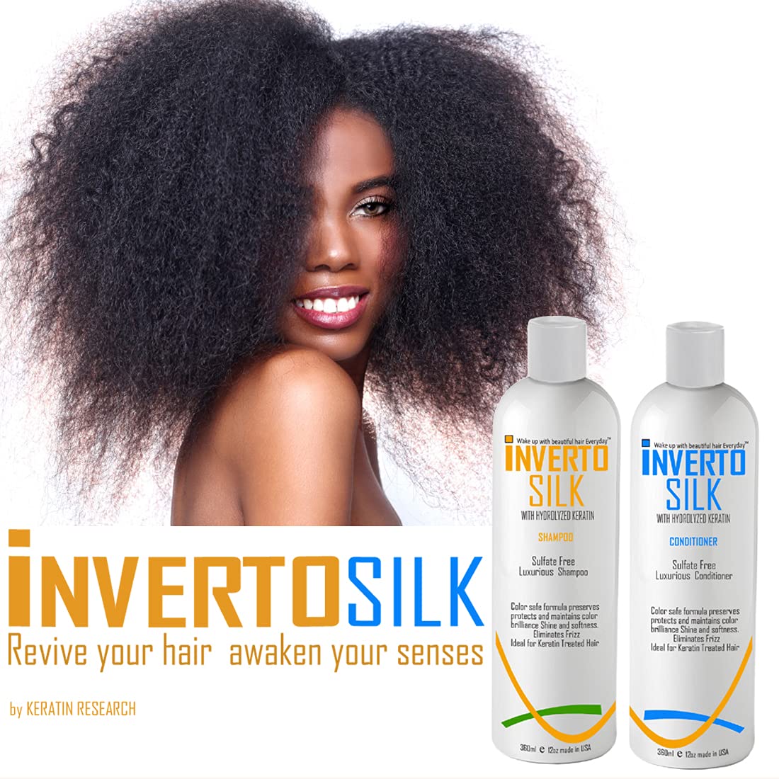 INVERTO SILK Keratin Shampoo & Conditioner Set - Sulfate Free for Frizzy, Damaged & Color Treated Hair - 2 x 360ml Bottles - Protects Hair Color & Reduces Frizz - Perfect for Daily Hair Care & Salon-Quality Results at Home