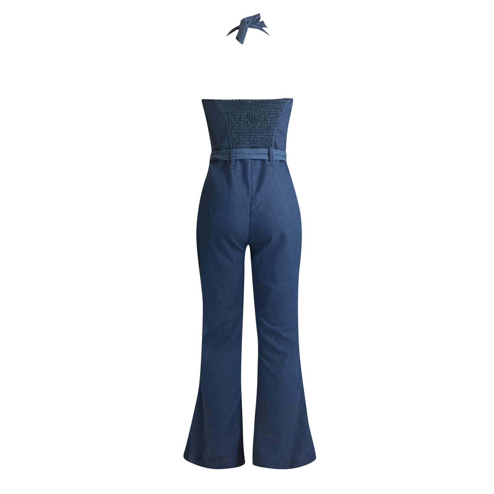Women's Denim Jumpsuit - Sleeveless Casual Romper with Adjustable Belt, Slim Fit & Wide Leg Design for Summer Outfits | Perfect for Beach, Parties, and Everyday Wear