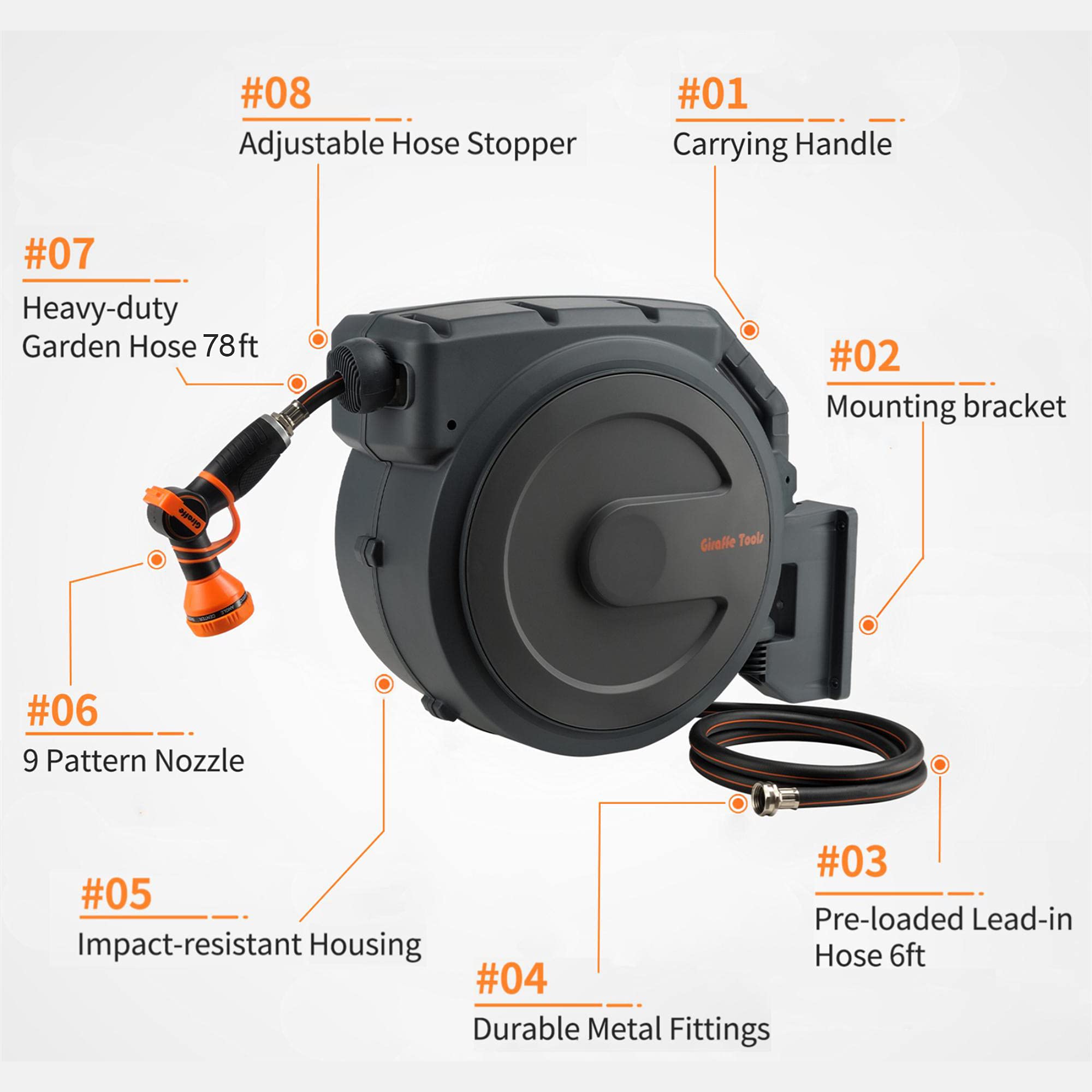 Heavy Duty 2-Way Hose Splitter with Retractable Reel - for Garden & Outdoor Use