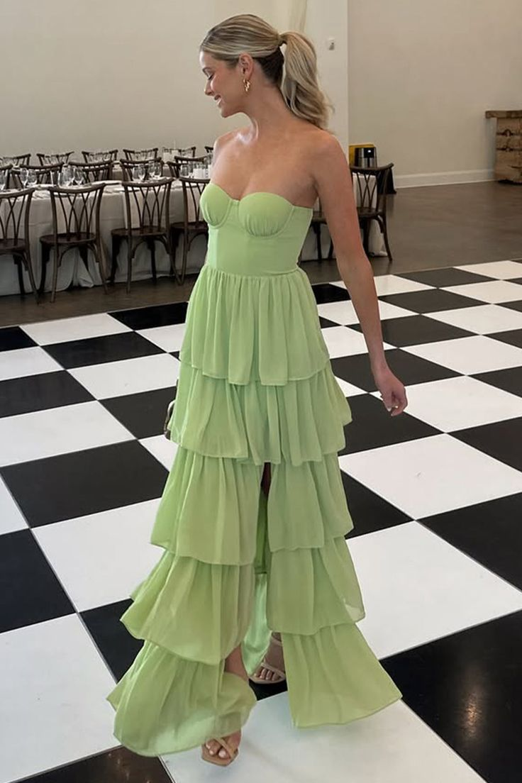 Elegant A-Line Sweetheart Neckline Green Long Party Dress with Ruffles - Wedding Guest Dress J6643 | Perfect for Evening Galas, Prom, Bridesmaid & Formal Events