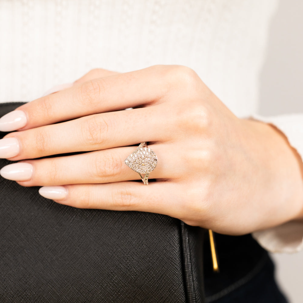 9ct White Gold 1 Carat Diamond Pear Shape Cluster Ring for Women - Elegant Engagement, Wedding & Anniversary Jewelry Gift