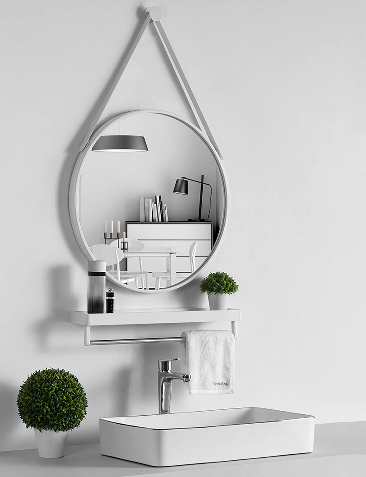 Round Hanging Wall Mirror - 24 Inch White Metal Circle Mirror for Bedroom, Living Room & Bathroom Decor | Wall Mounted Decorative Mirror for Vanity, Entryway & Home Styling