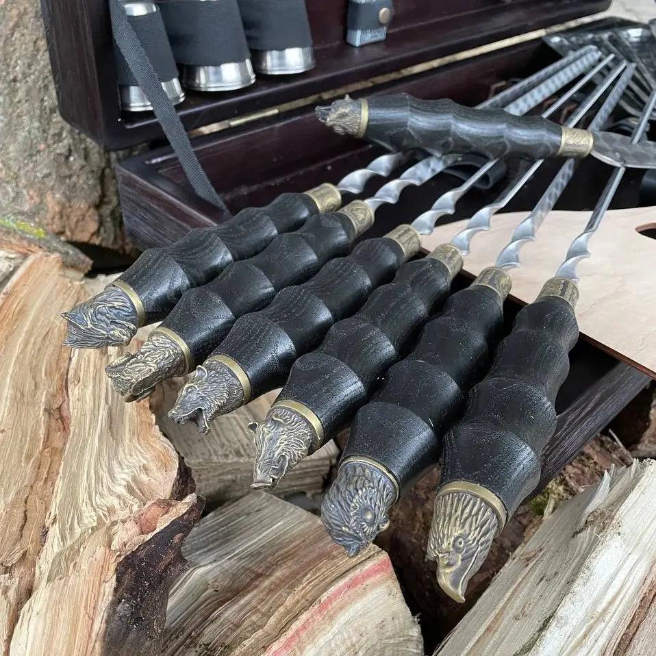 Premium Jotun BBQ Skewers Set - 32-Piece Stainless Steel Grilling Tools in Wooden Case for Outdoor Cooking, Camping & Backyard BBQs