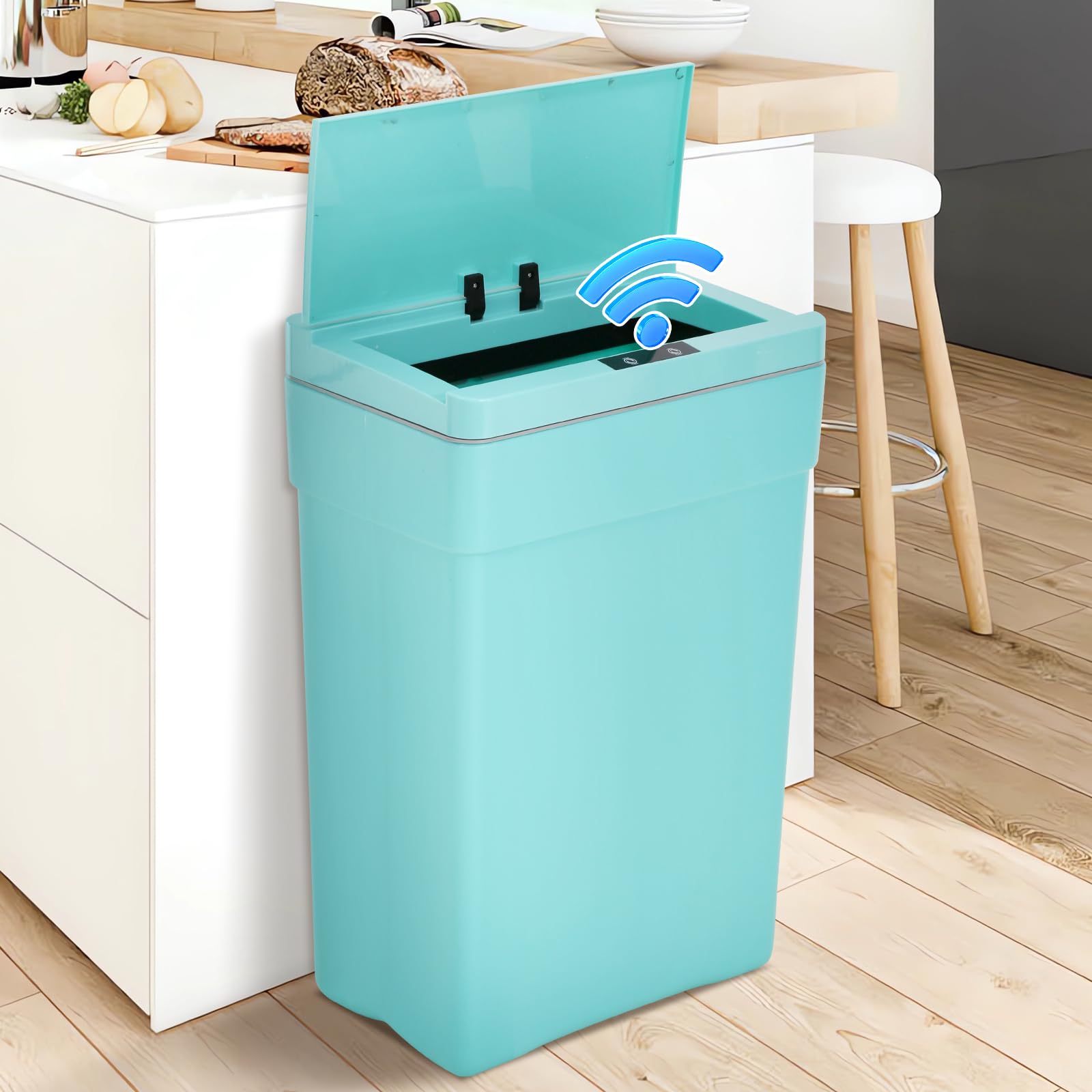 **DKeli 13 Gallon Automatic Touchless Trash Can with Lid – Sensor Kitchen Garbage Bin for Bathroom, Bedroom, Home & Office – High-Capacity 50L Plastic Waste Bin (Blue) – Ideal for Hands-Free Hygiene & Modern Spaces**