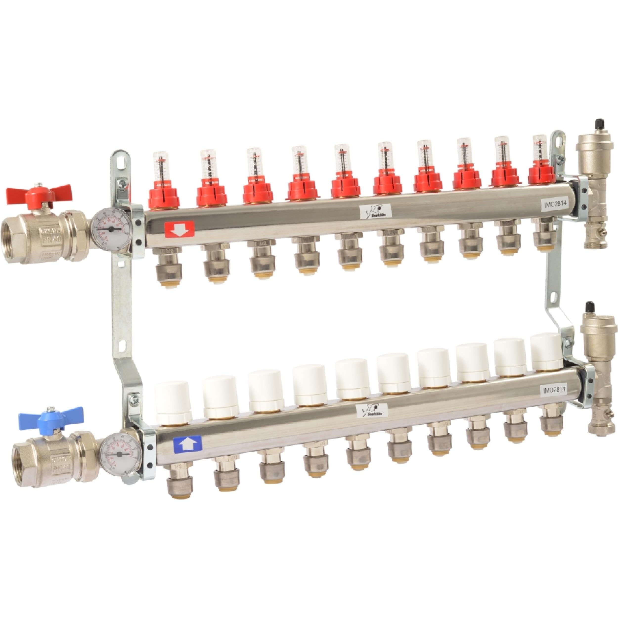 SharkBite 10 Loop Radiant Heating Manifold - Push to Connect Brass Plumbing Fitting for PEX Pipe & PE-RT (Model 24937) - Perfect for Hydronic Heating Systems & Underfloor Heating Installations