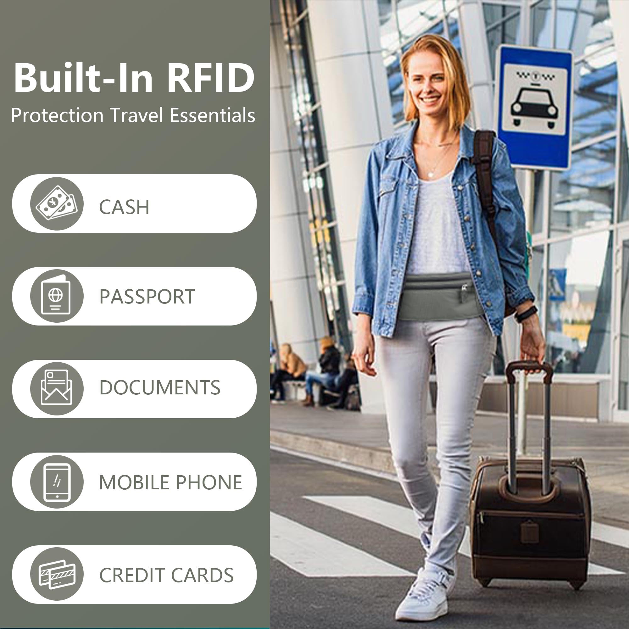 RFID Blocking Travel Money Belt & Passport Holder - Slim Anti-Theft Waist Wallet for Men & Women - Secure Cash, Credit Cards & Travel Essentials (Army Green) - Perfect for Airports, Sightseeing & International Trips